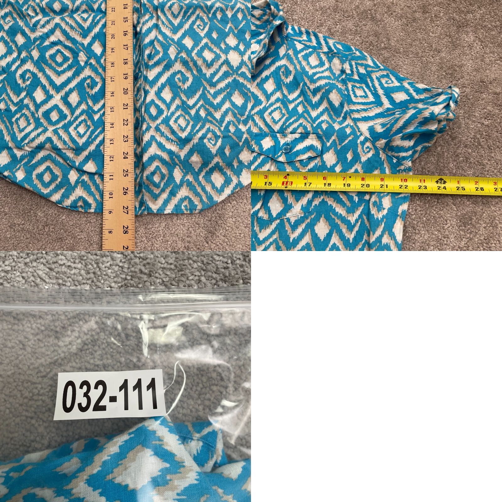 Vintage Kim Rogers Linen Button Down Shirt Womens XL Blue Geometric Aztec Short Sleeve Size XL / US 12-14 / IT 48-50 - 8 Thumbnail