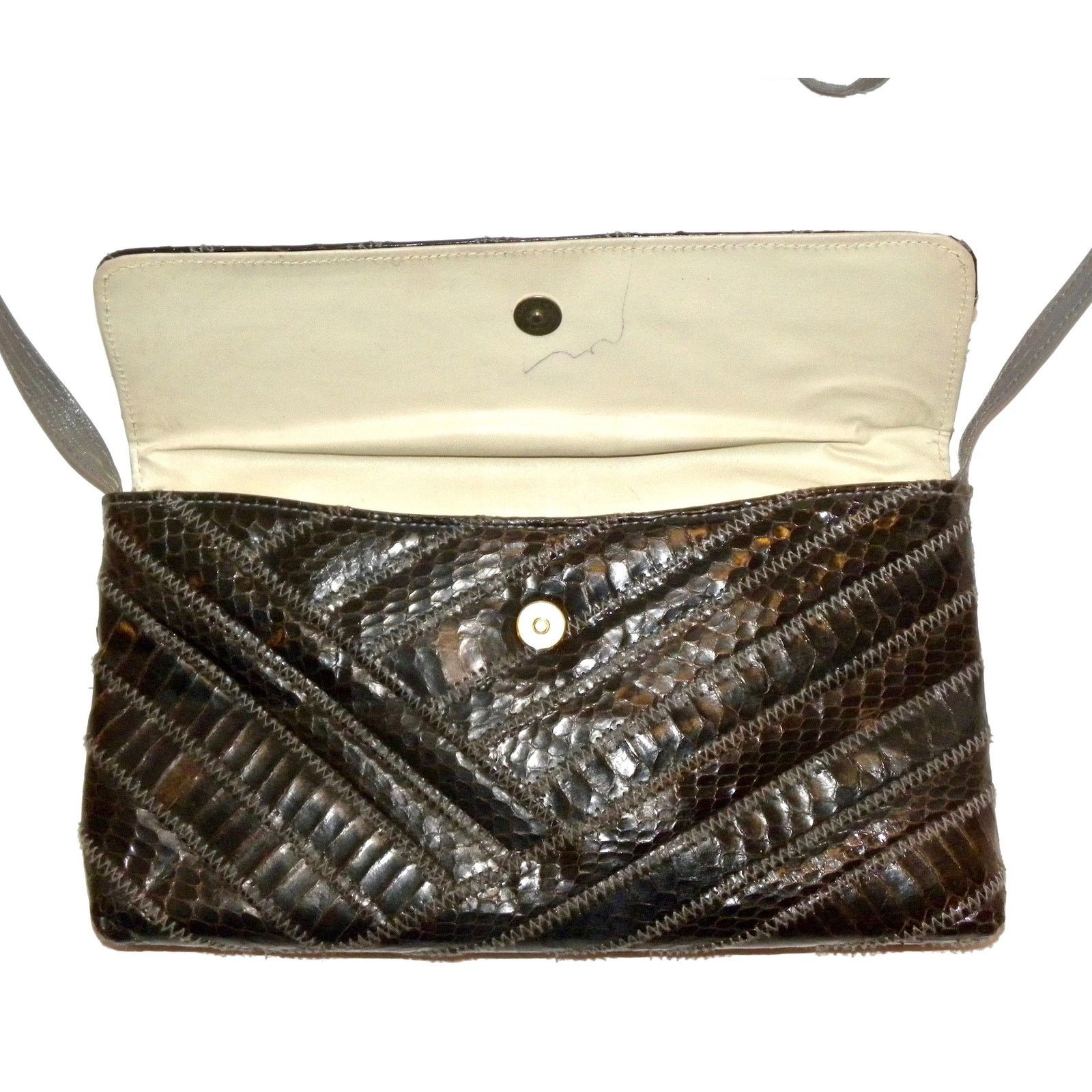 Vintage 70s 80s Gray Snakeskin Envelope Shoulder Bag w Leather Strap Size ONE SIZE - 7 Thumbnail