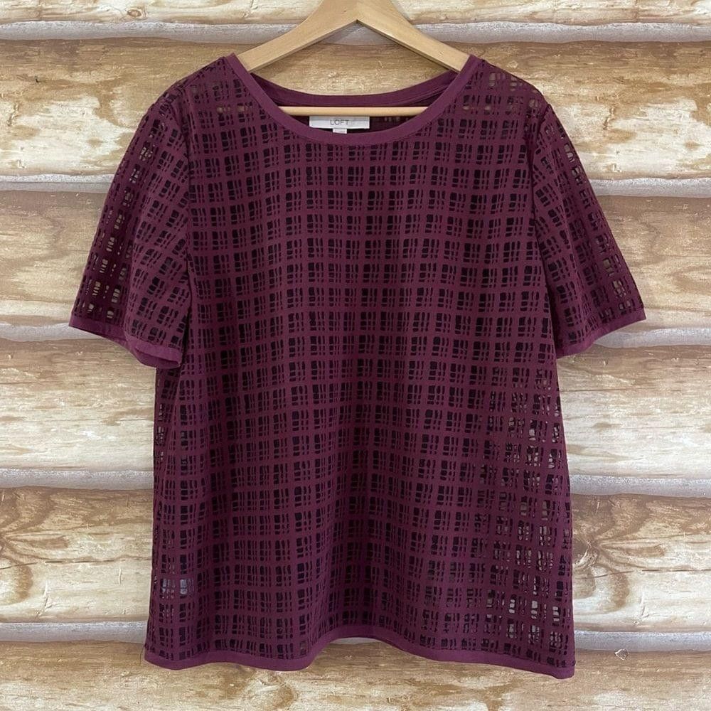 Loft LOFT semi sheer windowpane pattern crew neck tee size XL Size XL / US 12-14 / IT 48-50 - 2 Thumbnail