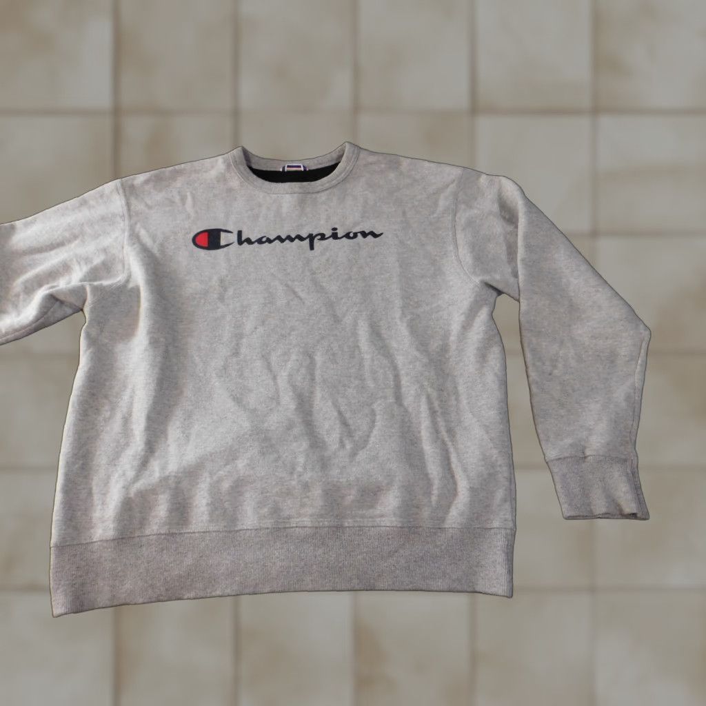 Champion Champion Sweatshirt Men L Gray Logo Crewneck Long Sleeve Knit Pockets Vintage Retro Style Pullover Classic Fit Regular Size US L / EU 52-54 / 3 - 1 Thumbnail