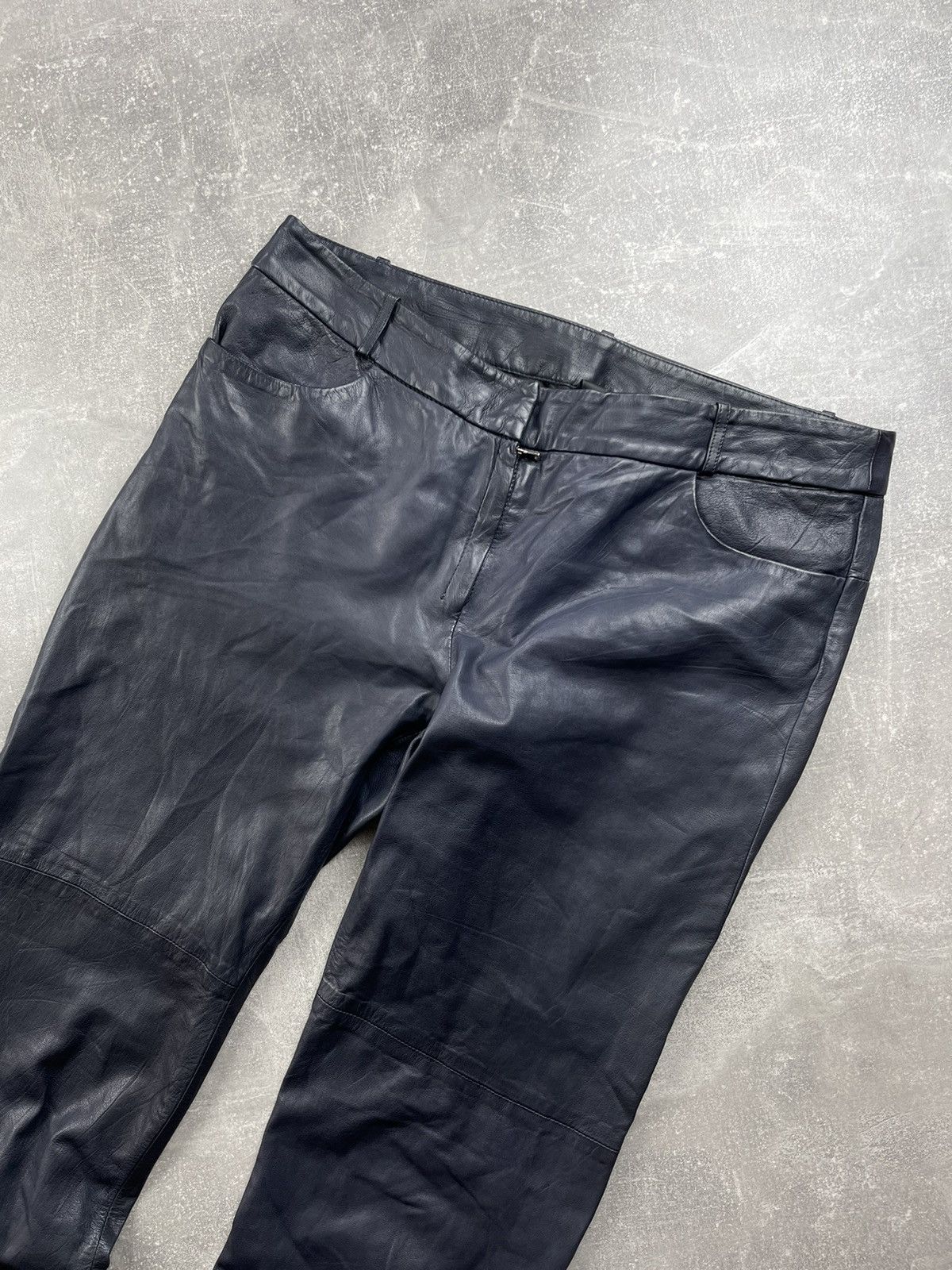 Genuine Leather × Ilaria Nistri Ilaria Nistri Avant Garde Leather Navy Blue Biker Pants Size 34" / US 12 / IT 48 - 7 Thumbnail