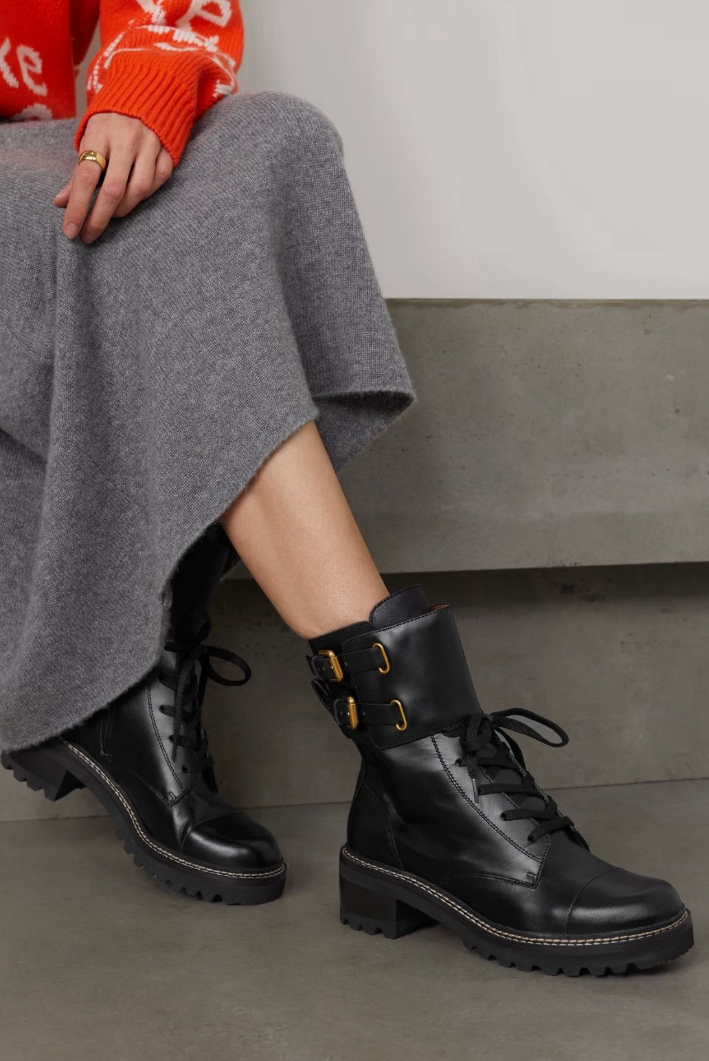 See by Chloe See By Chloe Mallory Leather Combat Boots size 35.5 Size US 5.5 / IT 35.5 - 2 Thumbnail