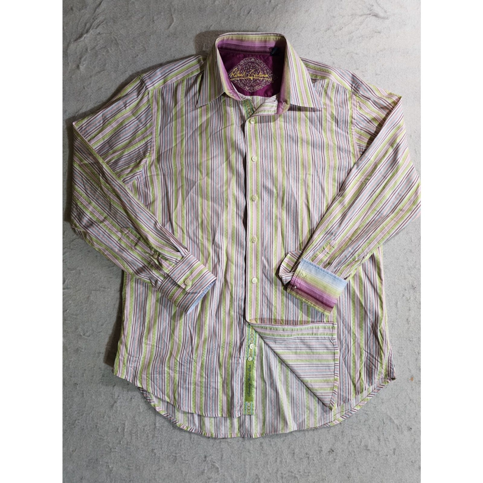 Robert Graham Robert Graham Signature Button Up Dress Shirt Multicolor Design Barrel Cuffs Lg Mens Size 42R - 2 Thumbnail