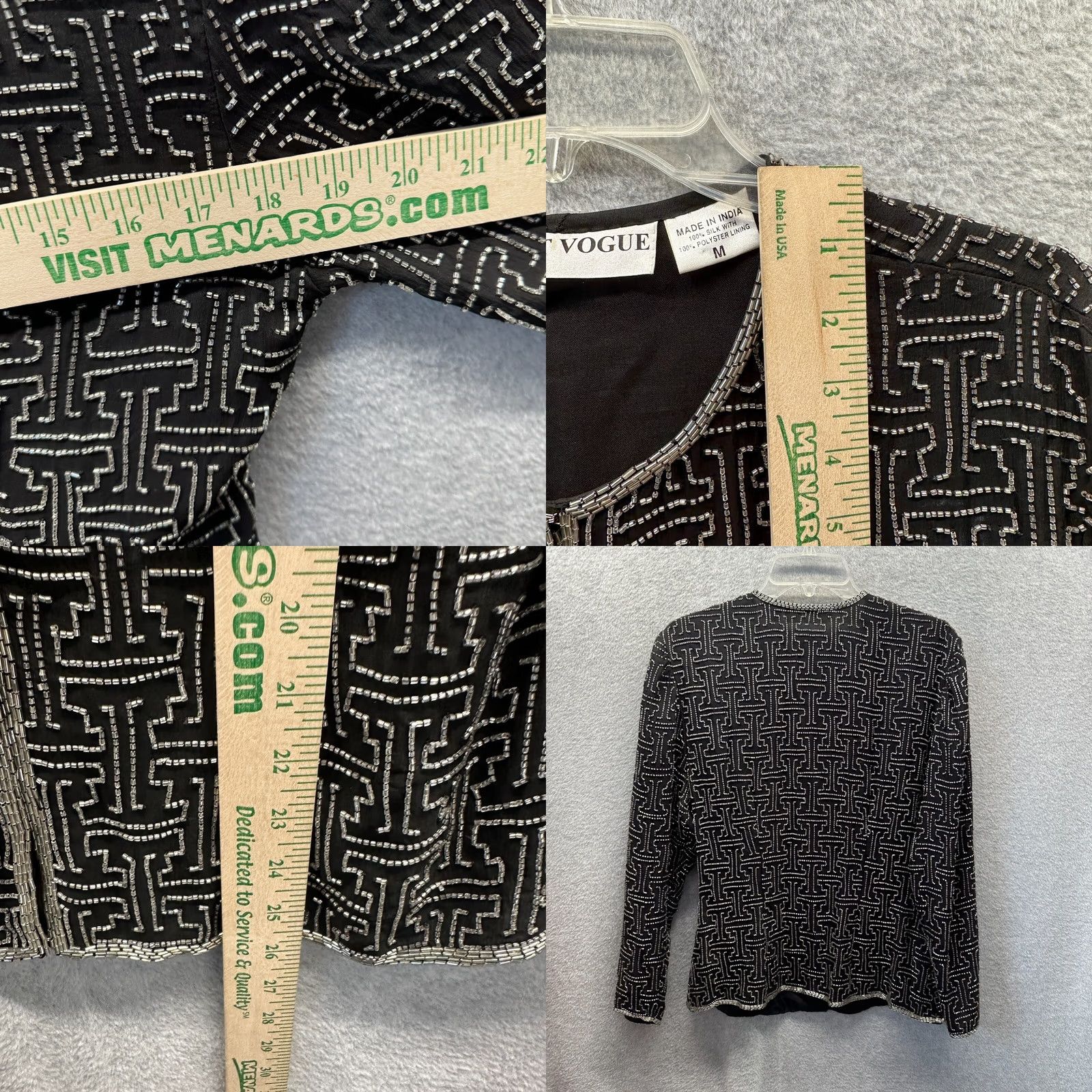 Vogue VINTAGE Night Vogue Shirt Womens Medium Black Silver Sequins Silk Size M / US 6-8 / IT 42-44 - 8 Thumbnail