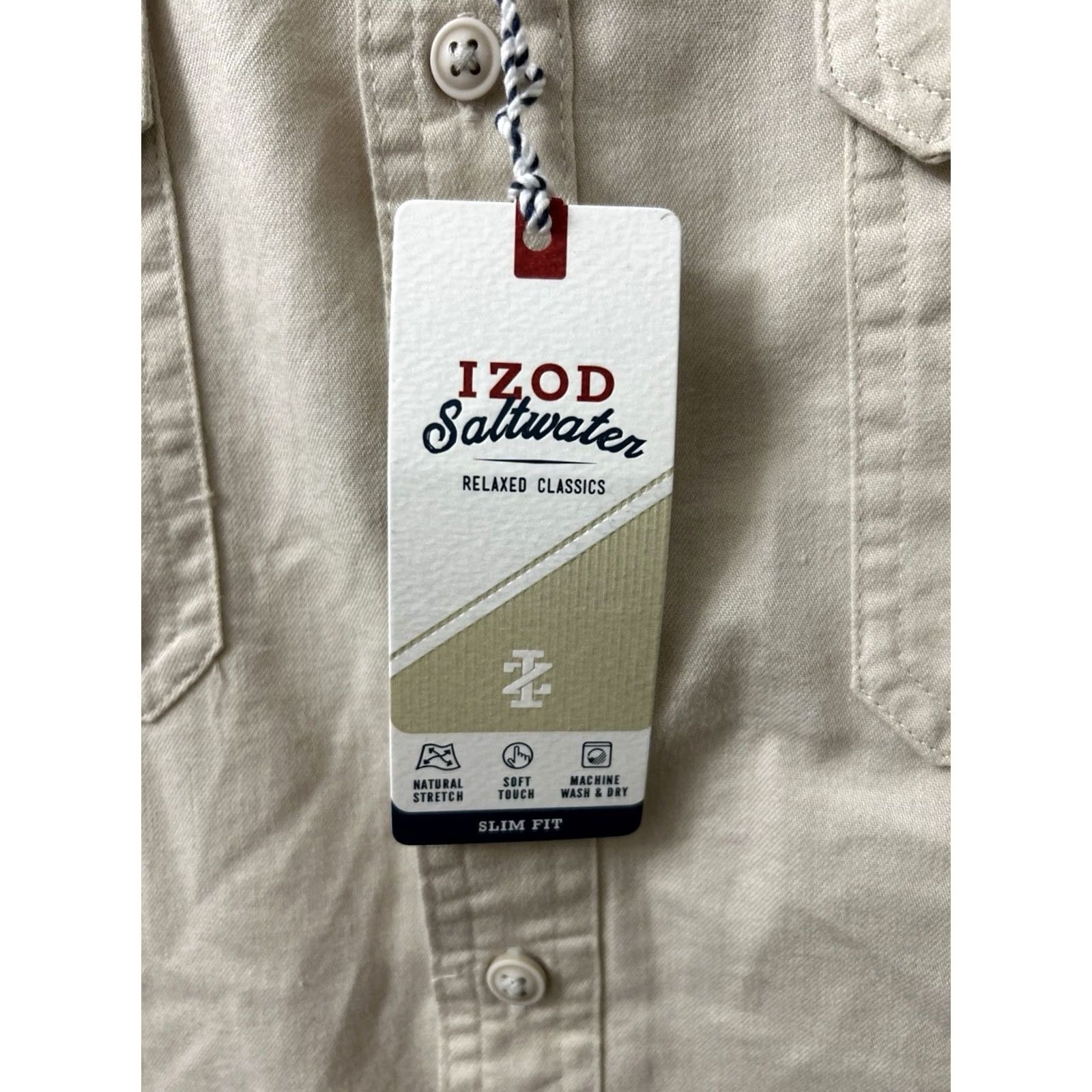 Izod VINTAGE IZOD Saltwater Shirt Mens S Tan Relaxed Classics Slim Fit Stretch NWT 0 MSRP Size US S / EU 44-46 / 1 - 4 Thumbnail