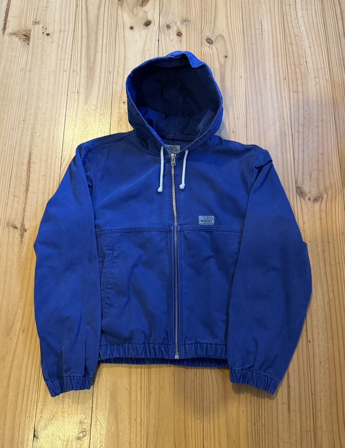 STUSSY garment co authentic workgear zip up denim hoodie