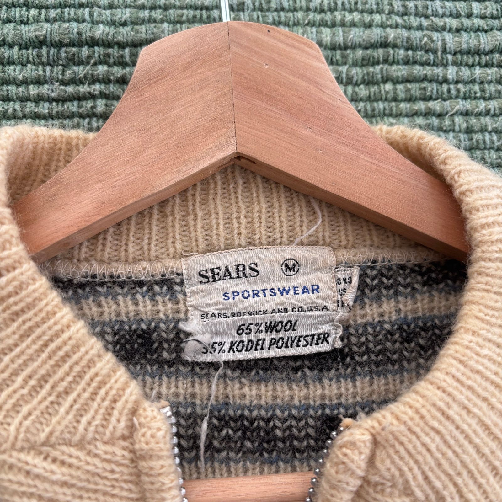 Sears × Vintage 1960s Sears brand zip up wool cardigan, cream and black Size US M / EU 48-50 / 2 - 3 Thumbnail
