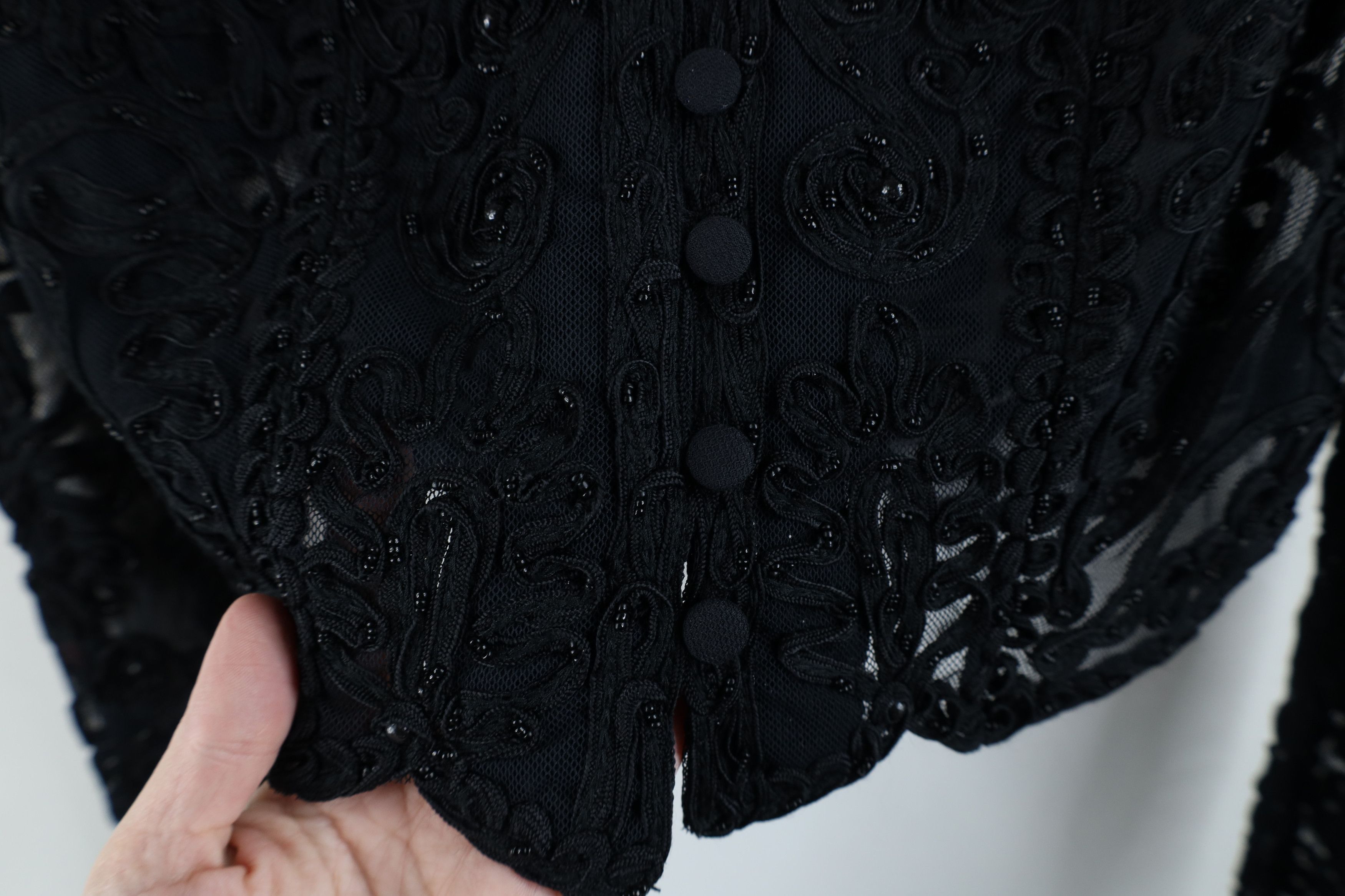 Vintage Vintage 90s Cache Sheer Lace Button Cardigan Sweater Black Size L / US 10 / IT 46 - 4 Thumbnail