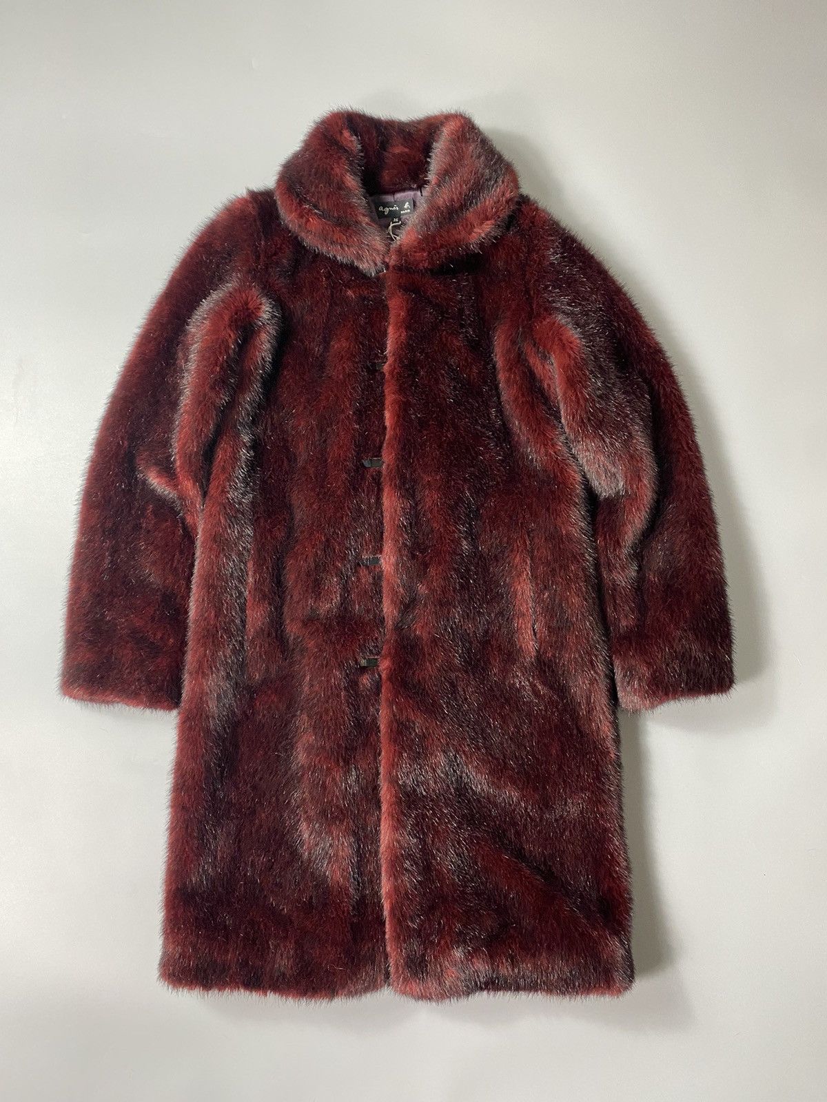 agnes b. Agnes B.- Burgundy Faux Fur Coat Size XS / US 0-2 / IT 36-38 - 1 Thumbnail