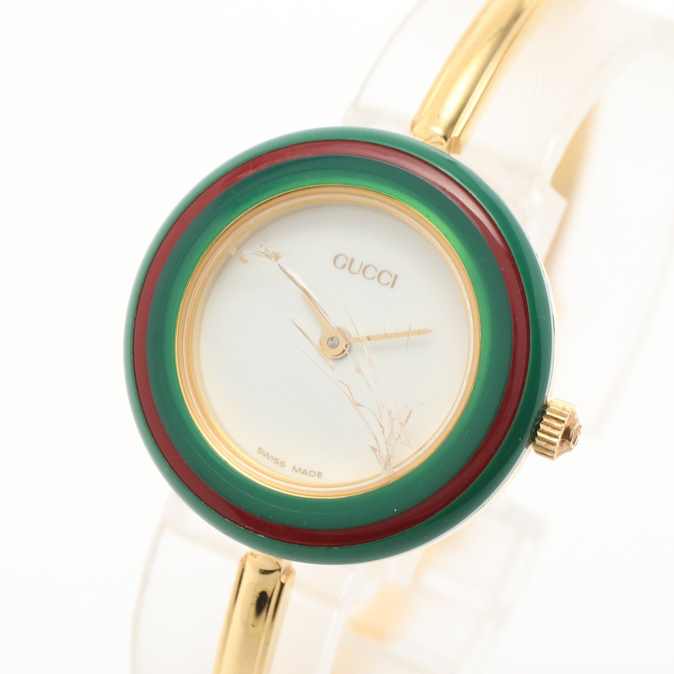 image of Gucci Change Bezel Watch Sherry Line Women Watch Quartz Gp Gold Green Red White Dial