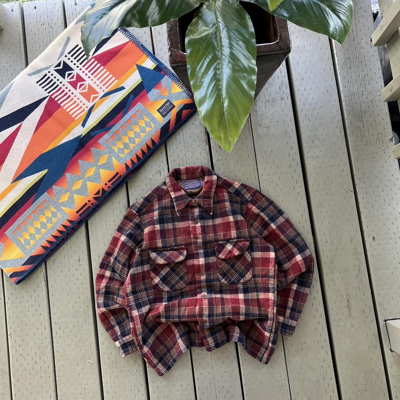 Pendleton × Vintage Vintage 80's Pendleton Flannel Wool Shadow Plaid Flap Pocket Size US L / EU 52-54 / 3 - 4 Thumbnail