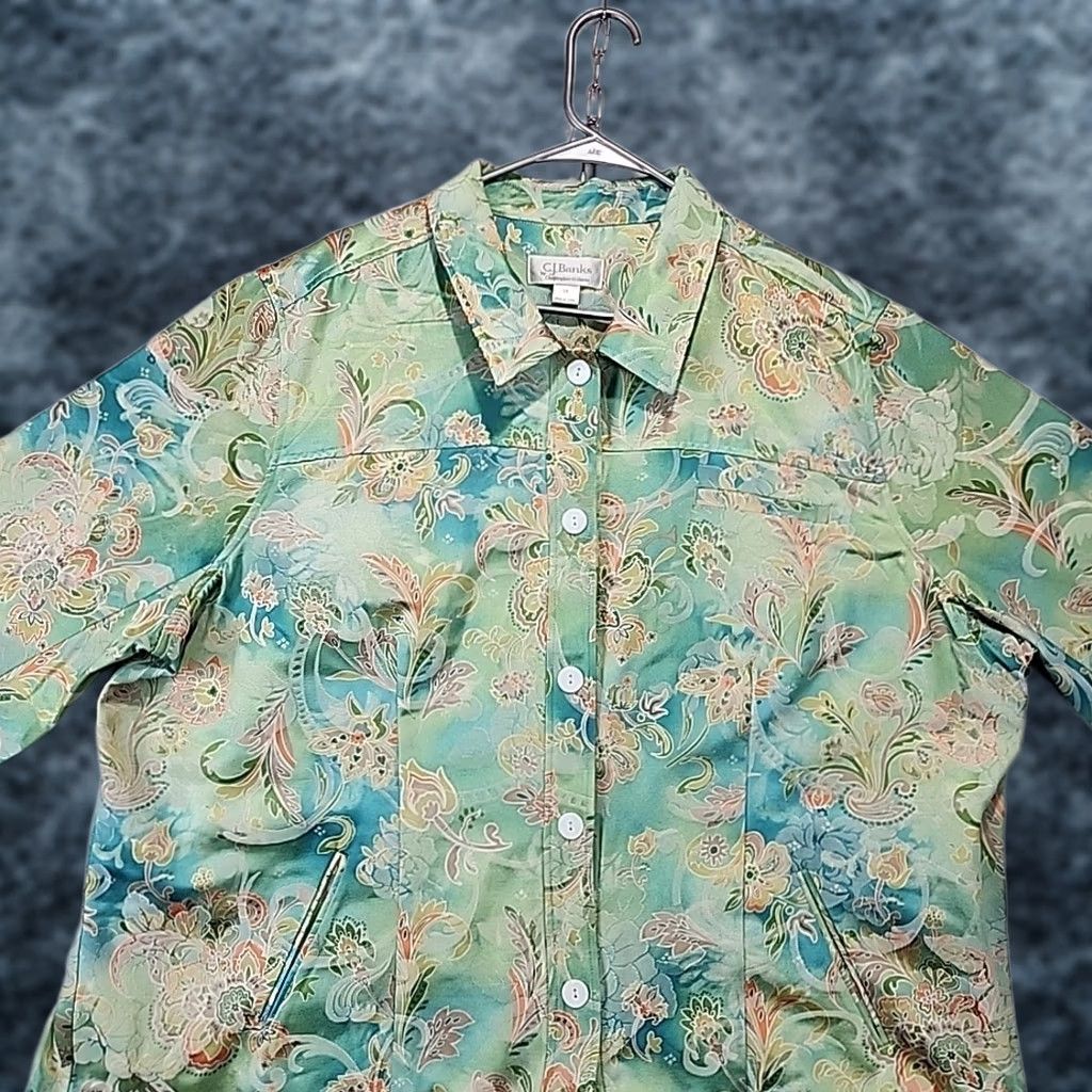 Vintage VINTAGE CJ Banks Floral Jacket Women's Plus Size 3X Green Button Front Shacket Top Size XXL / US 16-18 / IT 52-54 - 1 Thumbnail