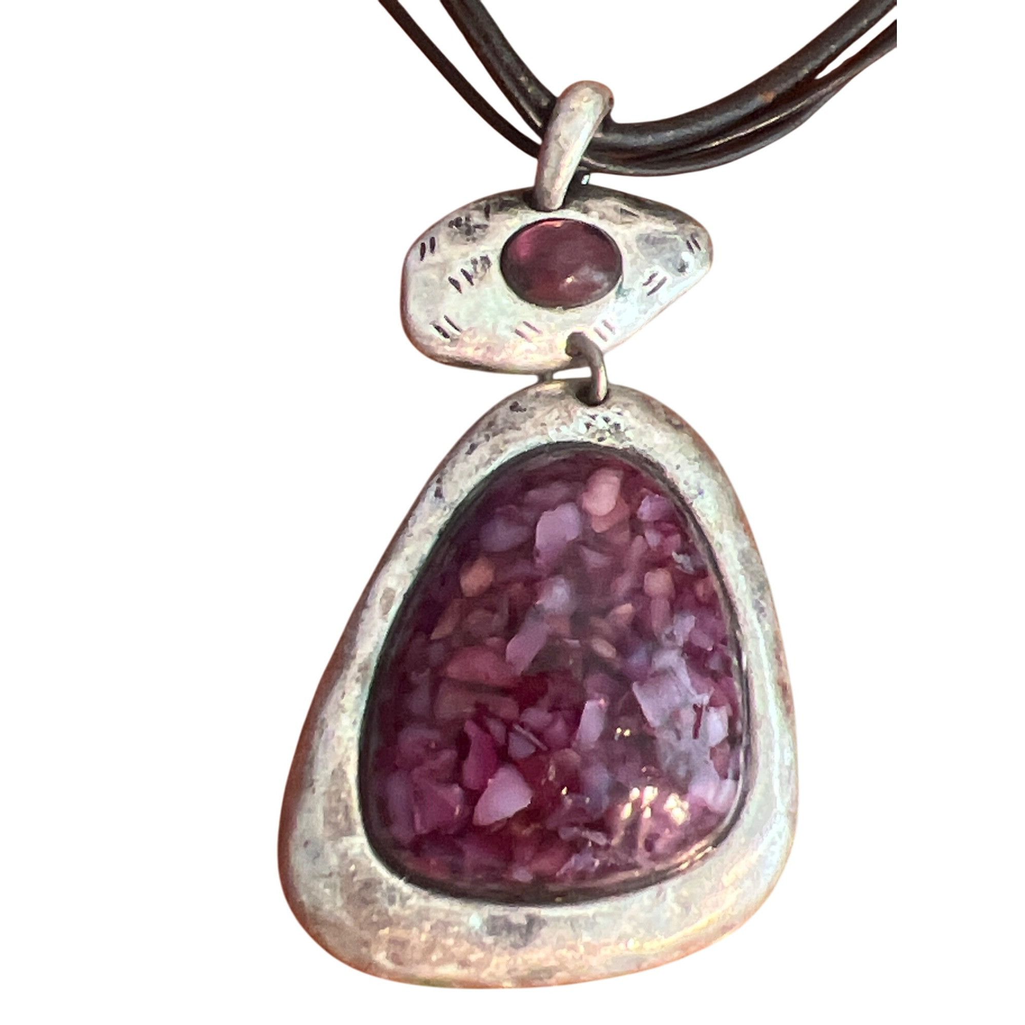 Chicos Chicos Multi-Strand Black Leather Necklace Purple Stone Pend Size ONE SIZE - 2 Thumbnail