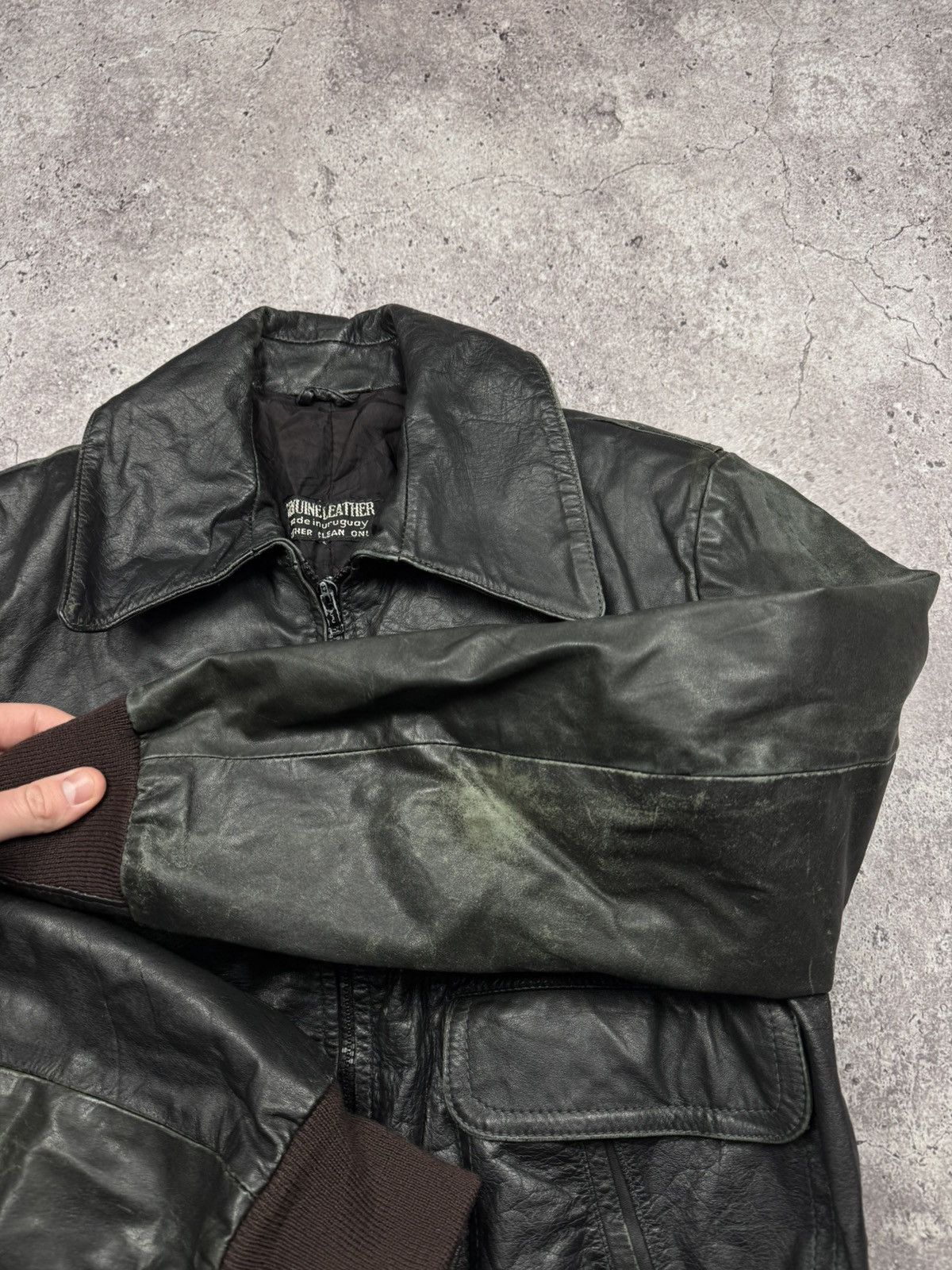 Japanese Brand Y2K Rick Owen’s Style Distressed Leather Bomber Jacket Japan Size US S / EU 44-46 / 1 - 5 Thumbnail