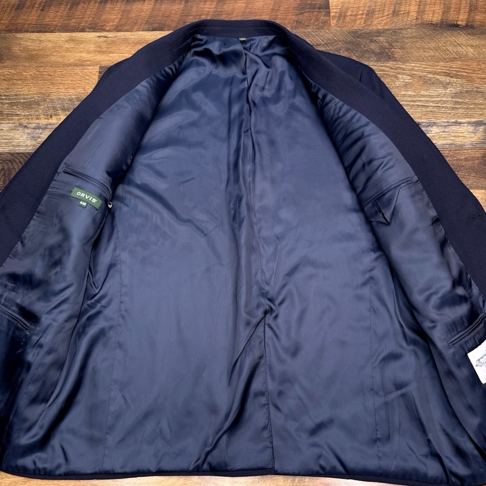 Orvis Orvis Blazer 44R Navy/Blue Three-Button Wool-Blend Sport Coat Jacket Men Regular Notch Lapel Solid Vintage: No Size 44R - 3 Thumbnail