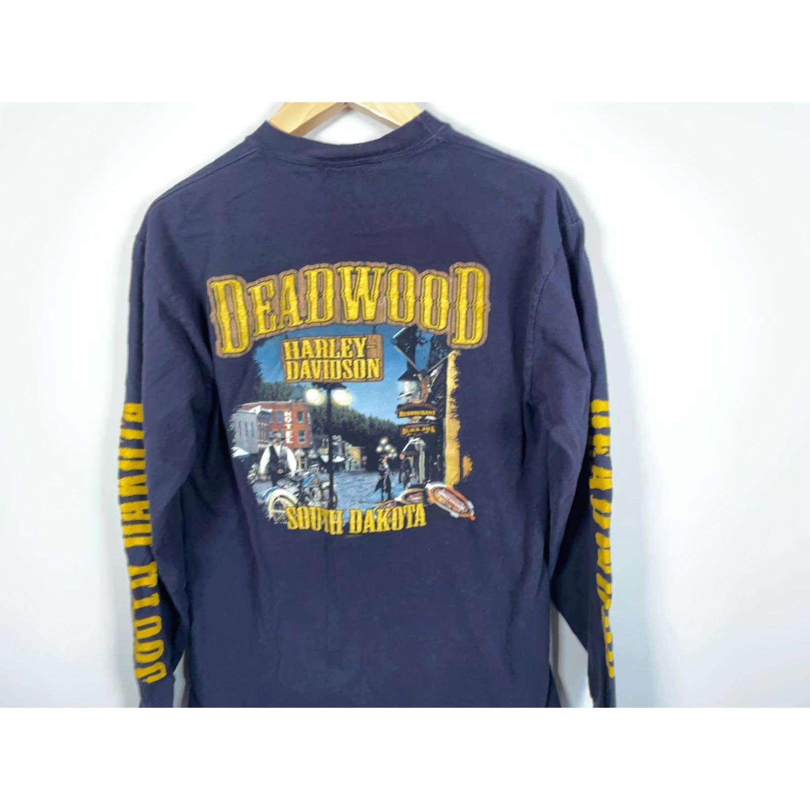 Harley Davidson VINTAGE Harley-Davidson Deadwood Long Sleeve T-Shirt Men Large Dark Blue Size US L / EU 52-54 / 3 - 4 Thumbnail
