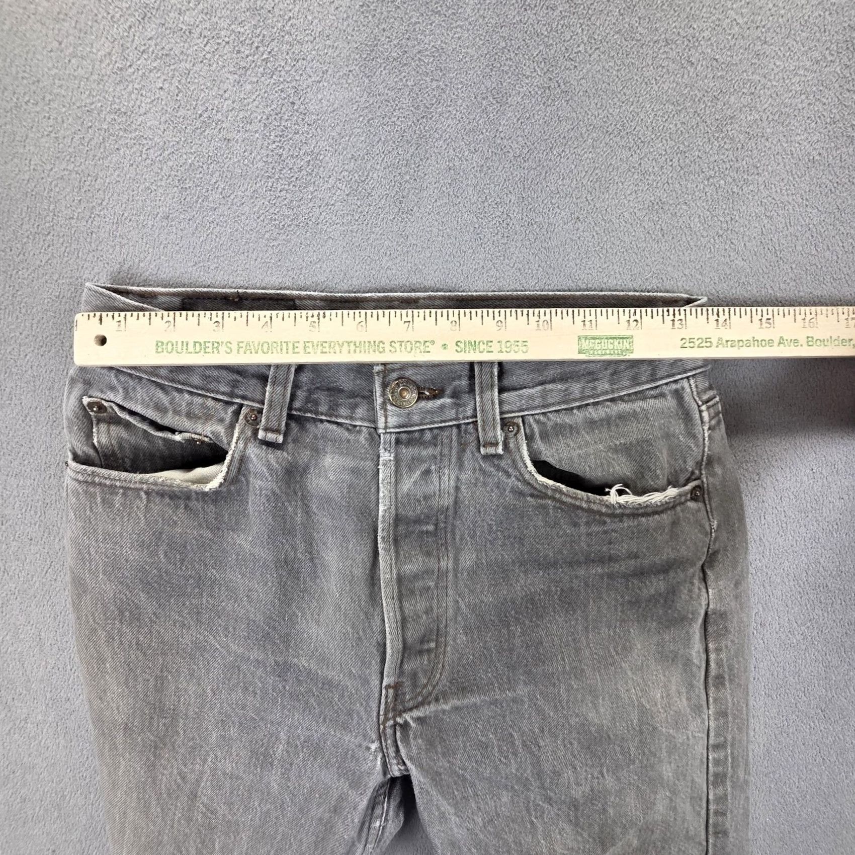 Levi's VTG Levi's 501 Jeans Mens Gray Wash Straight Button Fly 27x32 Denim Cotton Distressed Pockets USA 501-0658 Mens Vest? Size US 27 - 3 Thumbnail