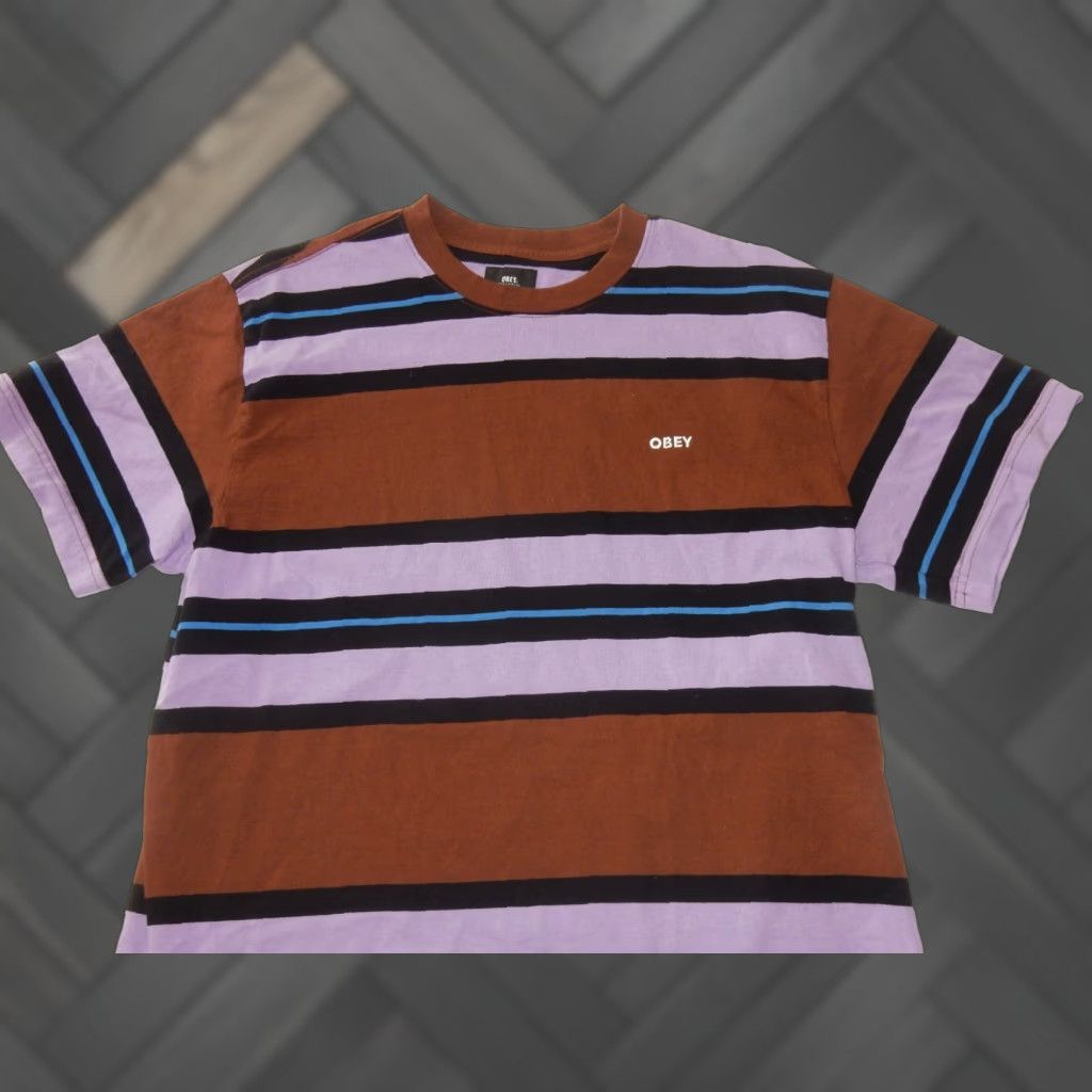 Obey OBEY T Shirt Men L Short Sleeve Striped Cotton Purple T-Shirt Size US L / EU 52-54 / 3 - 1 Thumbnail