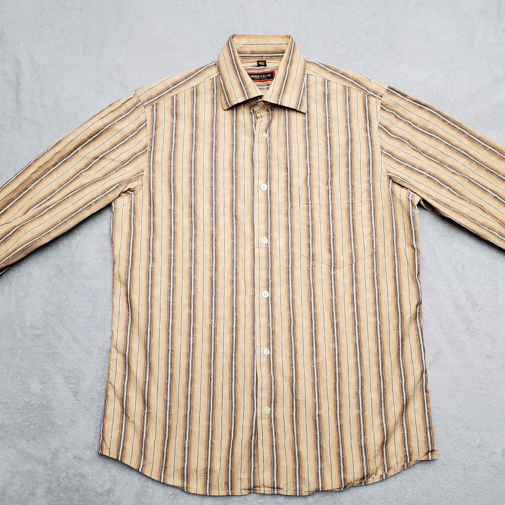 Vintage Serica Elite Shirt Mens M Brown Orange Paisley Striped Cotton Long Sleeve Button-Up Size US M / EU 48-50 / 2 - 2 Thumbnail