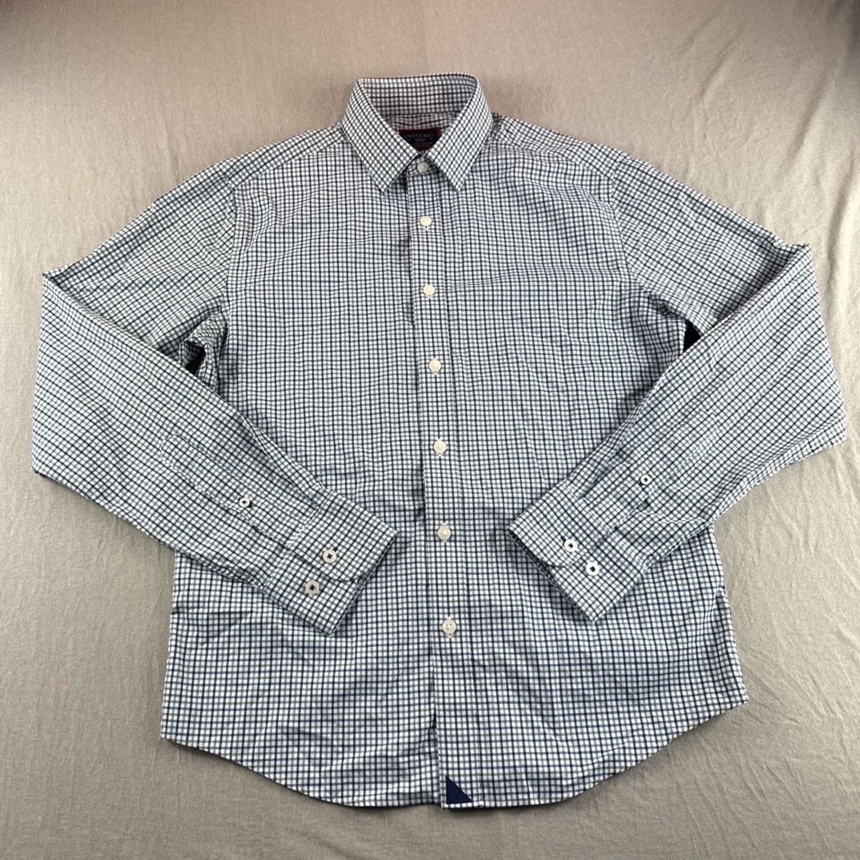 UNTUCKit UNTUCKit Shirt Men S Slim Blue Plaid Nylon Spandex Long Sleeve Button-Up Size US S / EU 44-46 / 1 - 2 Thumbnail
