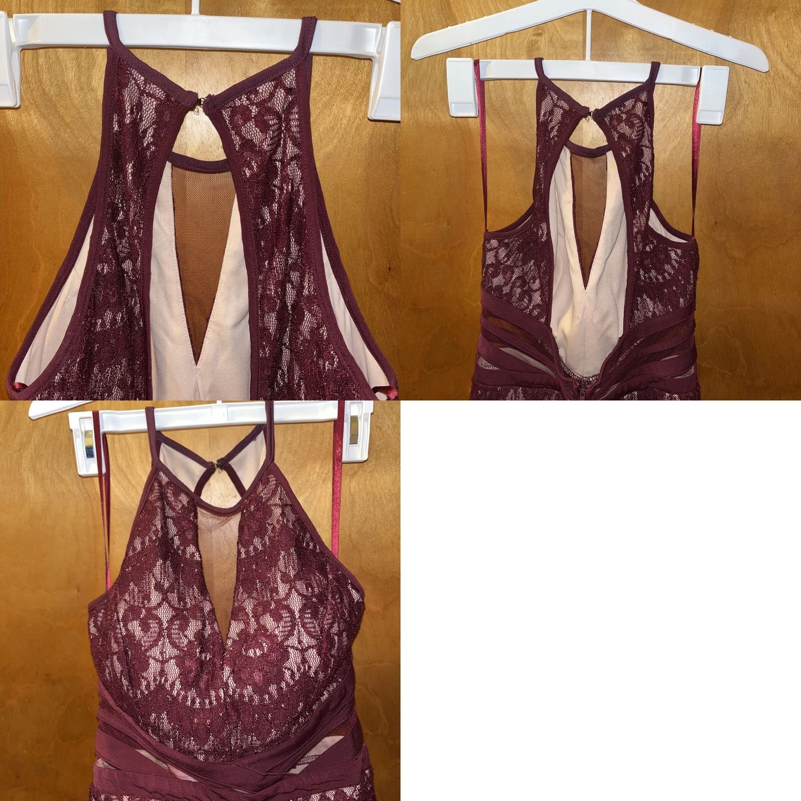 Vintage VINTAGE City Studio Burgundy Lace Club Dress Size 3 Women Short Sleeveless Halter Party Mini Size XS / US 0-2 / IT 36-38 - 8 Thumbnail