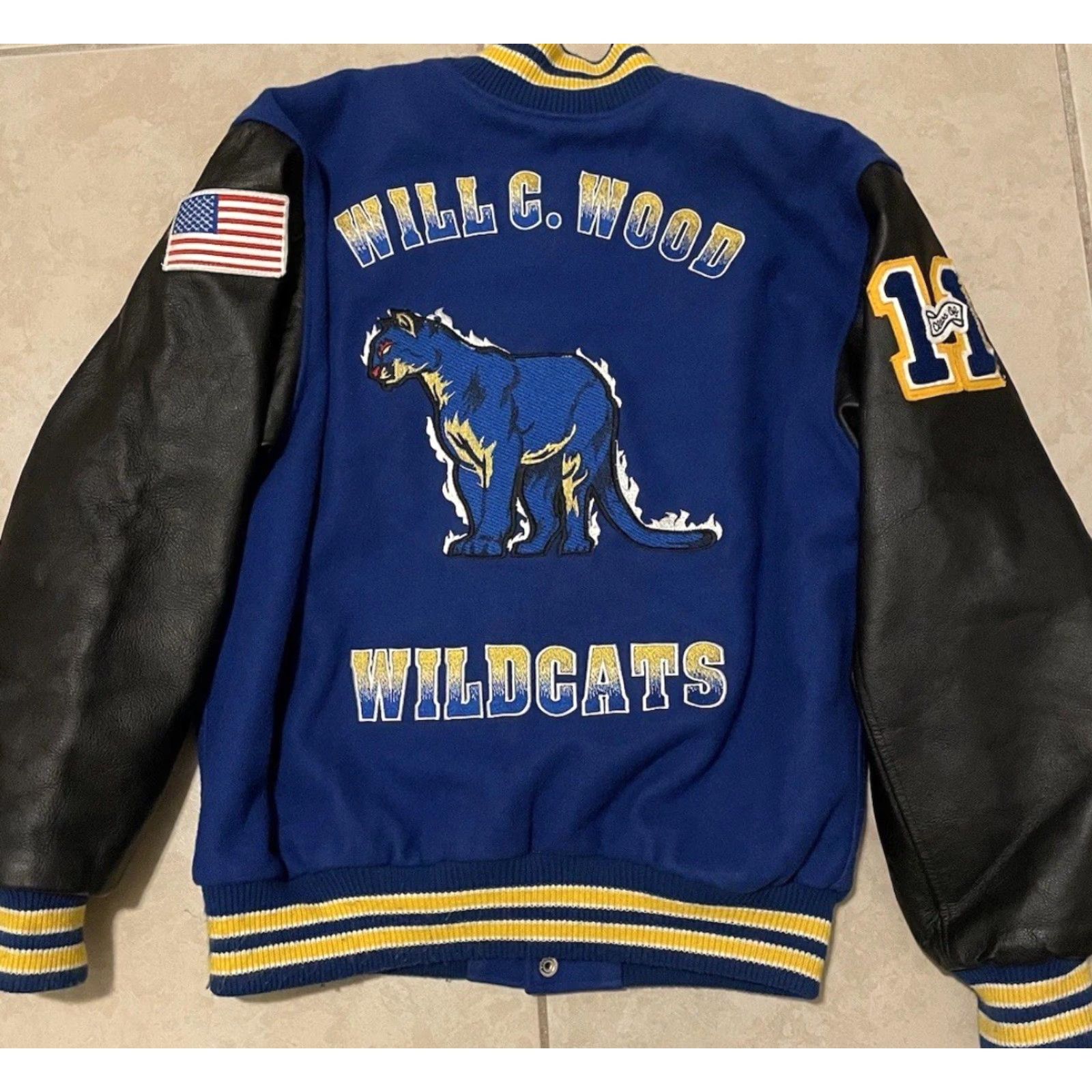 Vintage VINTAGE Wildcats Varsity Letterman Jacket M USA Blue Wool Striped Bomber Jacket 90s 2000s Grunge College School Football Track & Field Athletic Mens Size US M / EU 48-50 / 2 - 2 Thumbnail