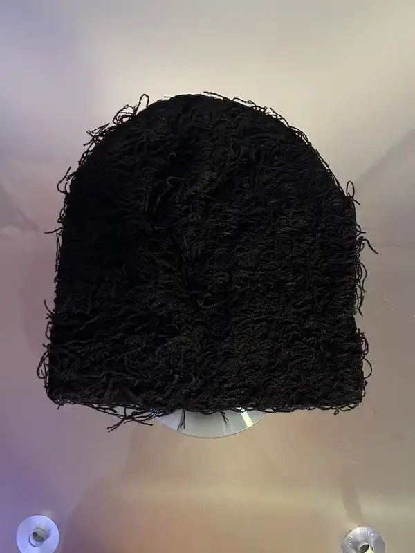 image of Vintage Distressed Knitted Beanie (Black), Men's