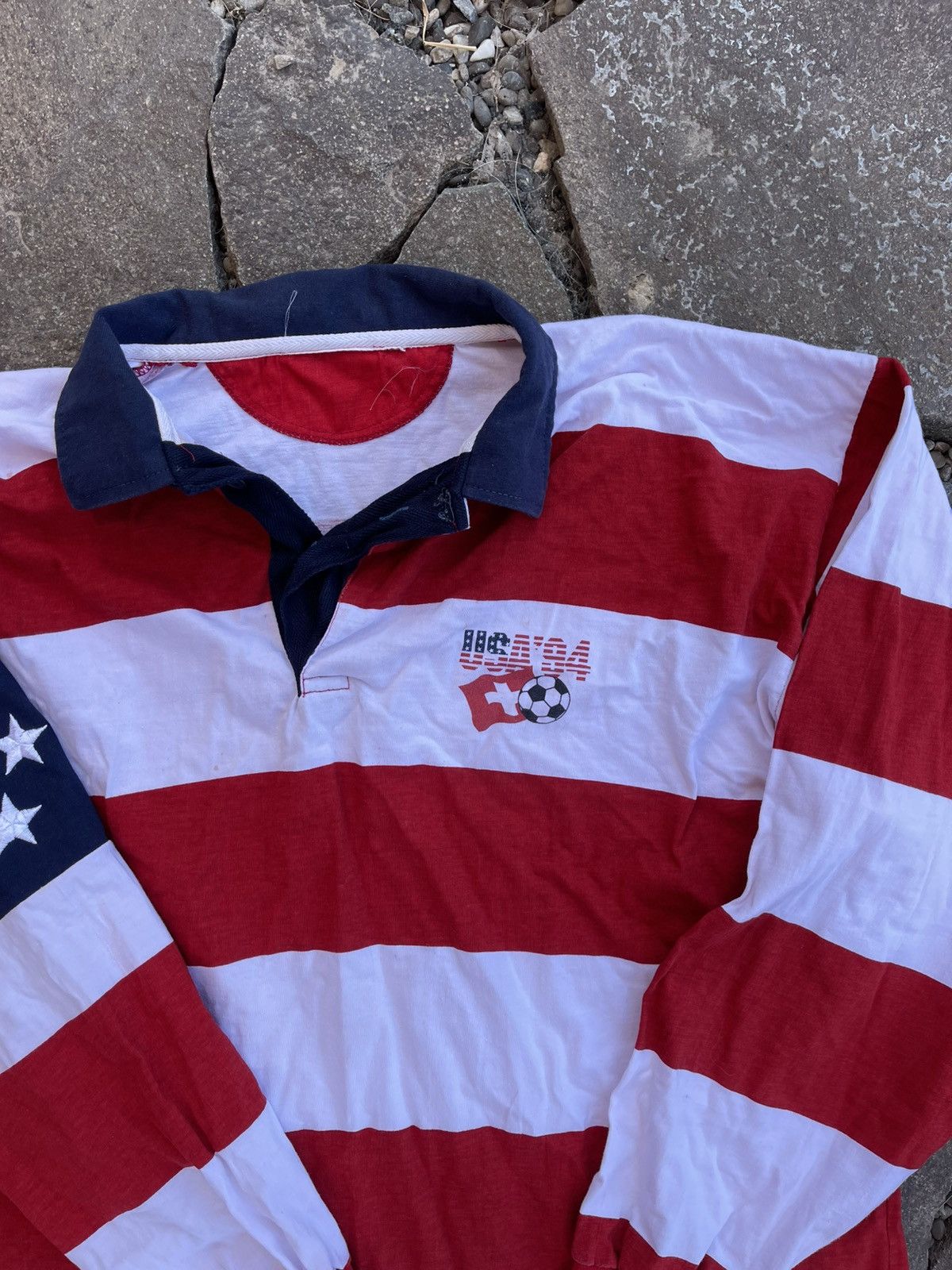 Vintage 1994 USA Fifa World Cup American Flag Long sleeve polo Size US L / EU 52-54 / 3 - 7 Thumbnail