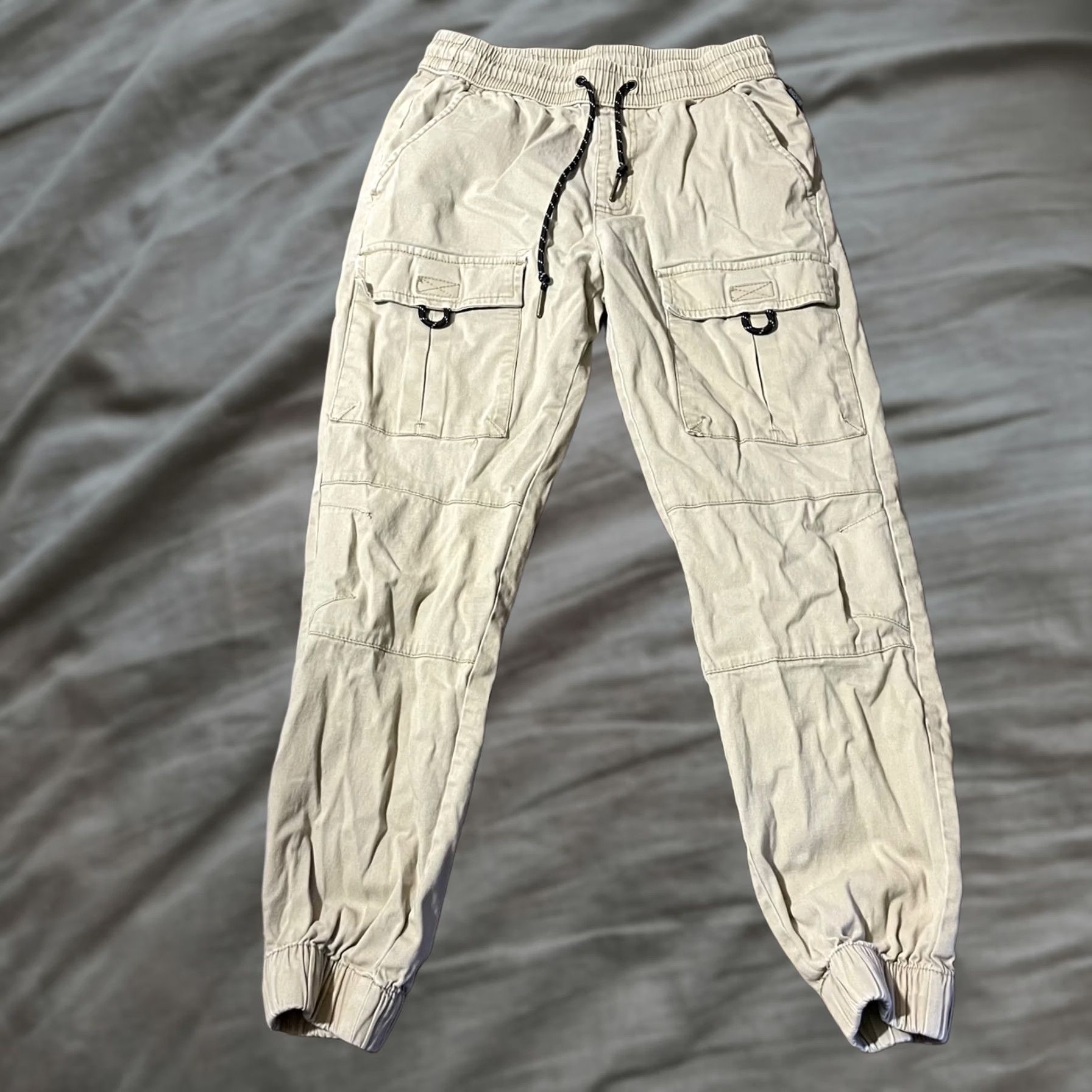Ring Of Fire Ring of Fire Cargo Jogger Pants Men S Tan Khaki Elastic Waist Drawstring Stretch Size US 29 - 1 Thumbnail