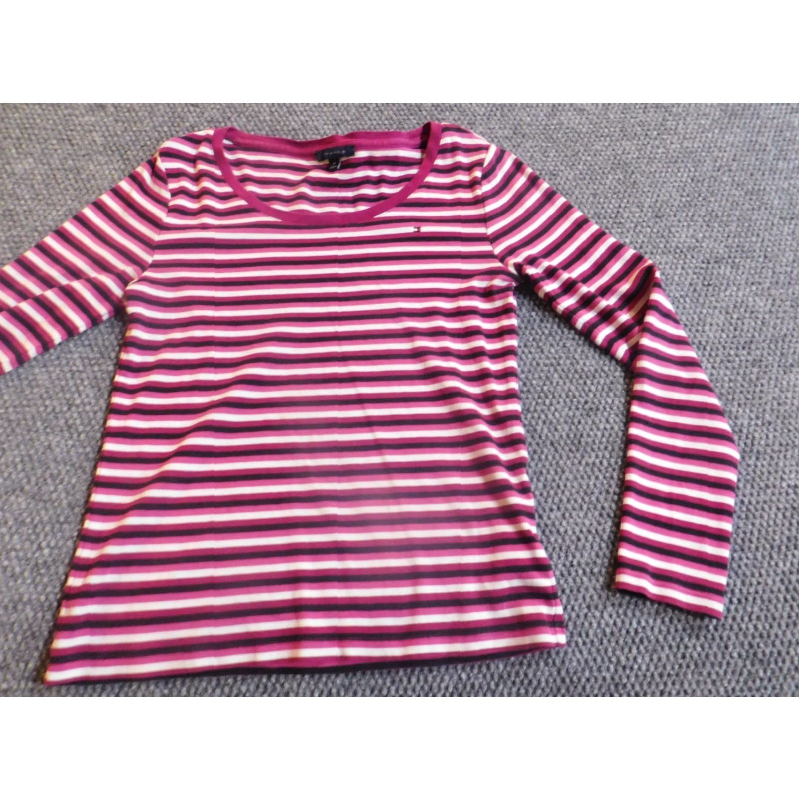 Tommy Hilfiger Tommy Hilfiger Blouse Womens Small Purple Striped Collared Pullover Long Sleeve Casual Logo Classic Style Size S / US 4 / IT 40 - 3 Thumbnail