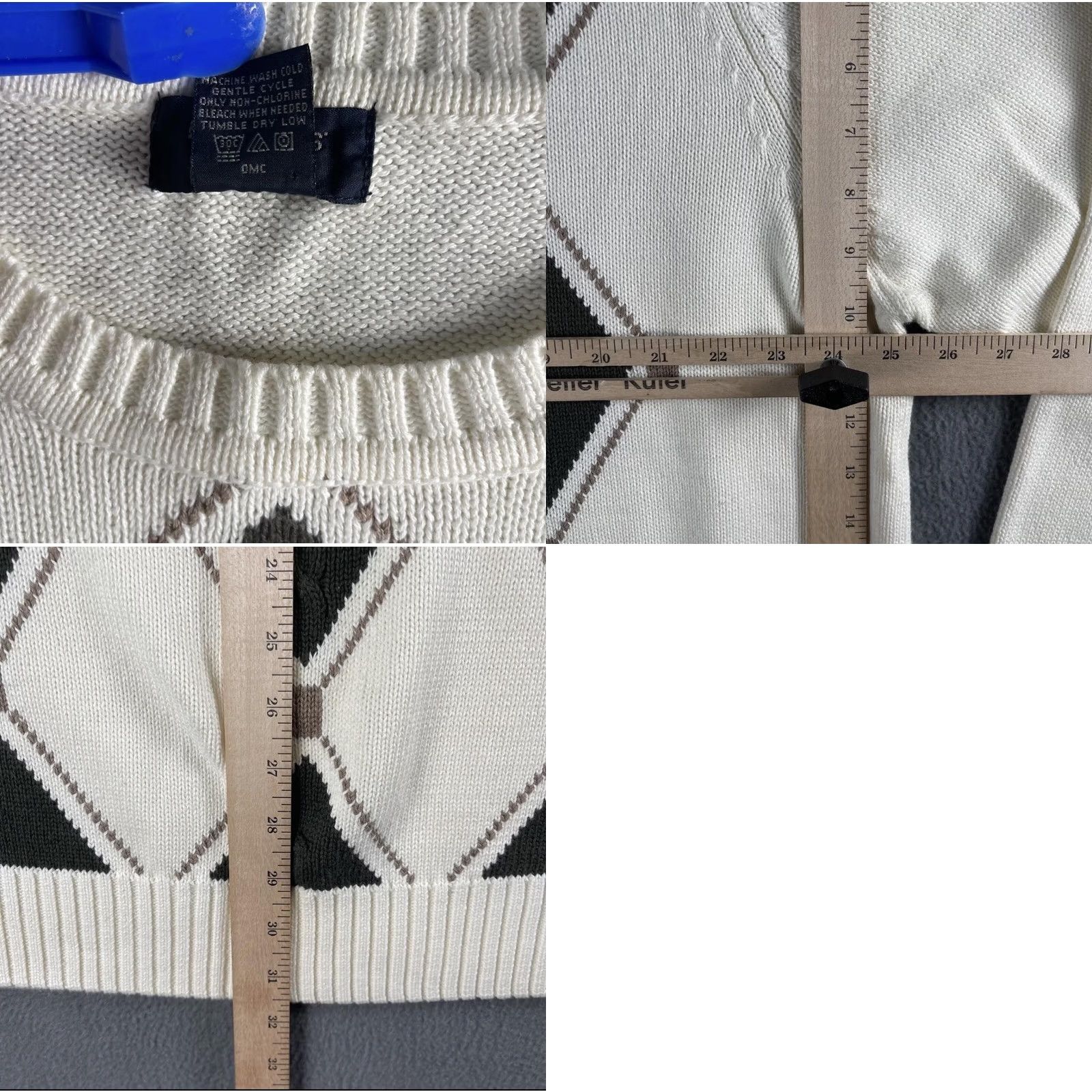 Dockers Dockers Mens Big & Tall Argyle Cable Knit Pullover - White Sweater Size US XXL / EU 58 / 5 - 8 Thumbnail