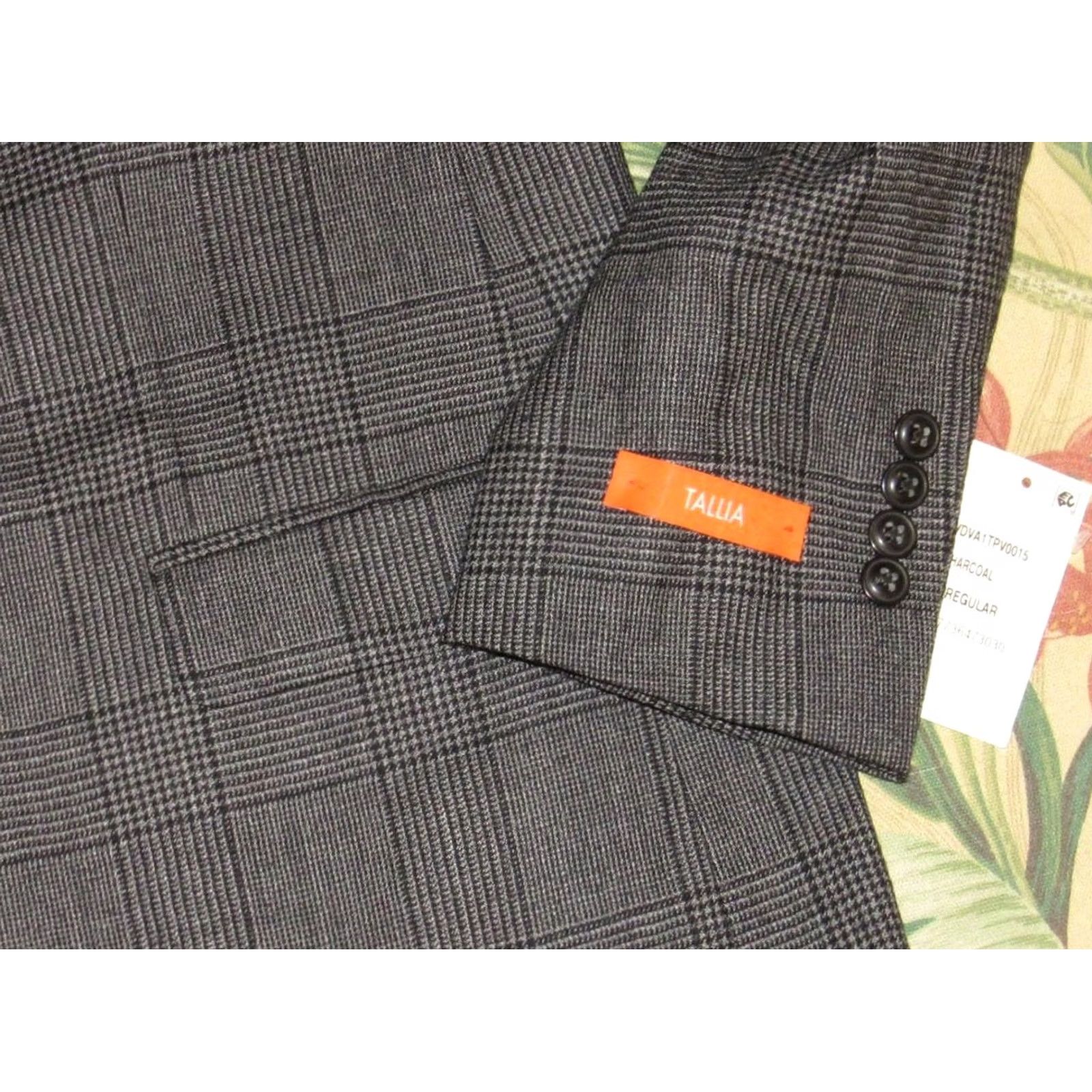 Tallia TALLIA Blazer Jacket Main Selling Point Wool Glen Plaid Charcoal Grey 44R NWT Mens Blazer Size 44R - 3 Thumbnail