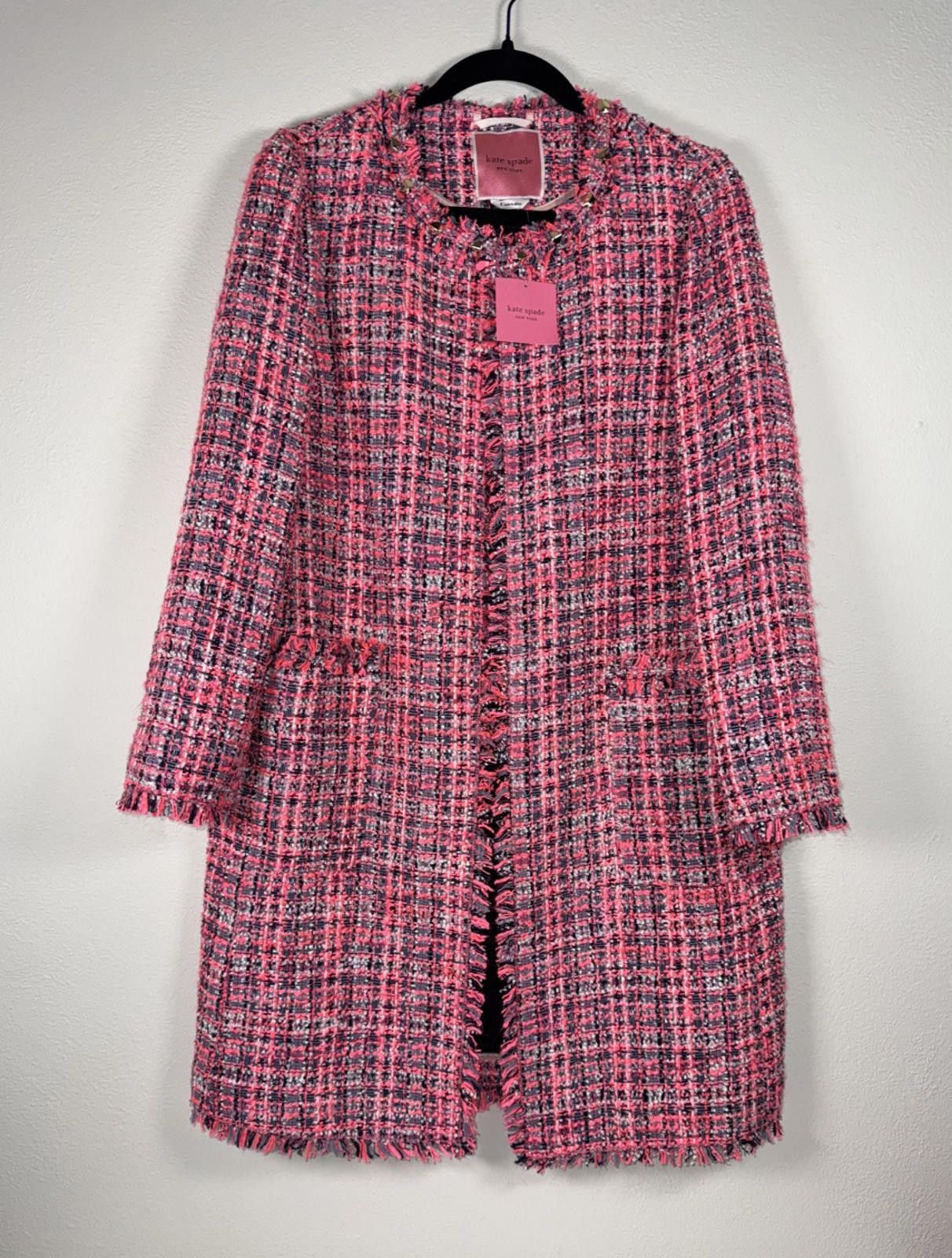 Kate Spade NWT $598 KATE SPADE TWEED JACKET PINK PLAID PEONY SIZE 8 Size M / US 6-8 / IT 42-44 - 1 Thumbnail