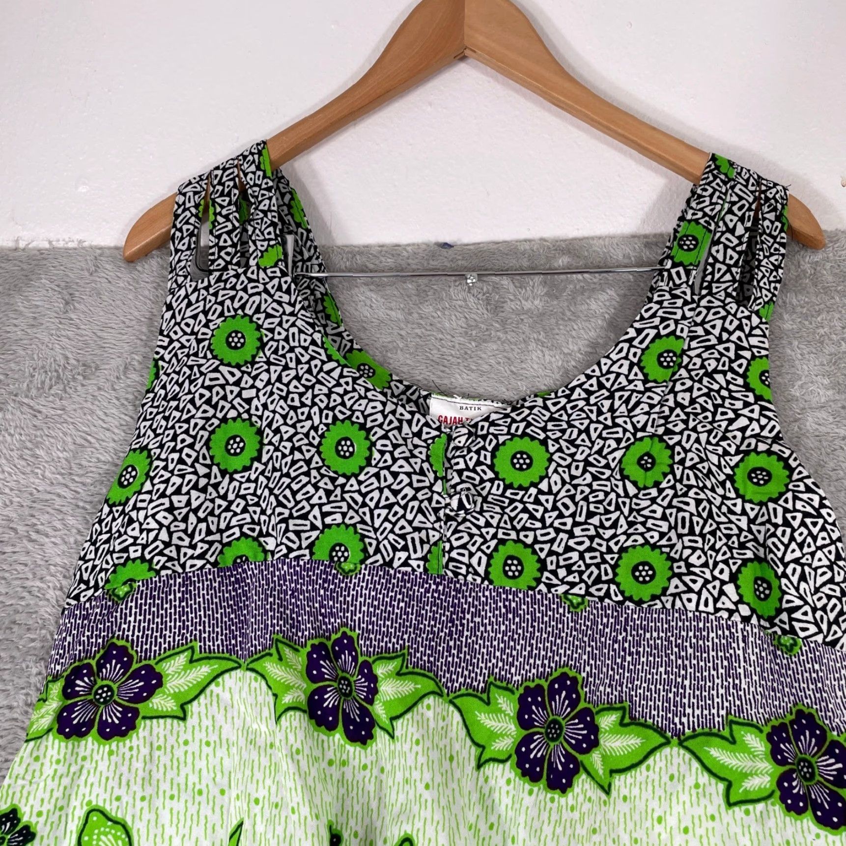 Vintage Gajah Tunggal Batik Dress Womens L Green Floral Mixed Print Boho Art to Wear Size L / US 10 / IT 46 - 4 Thumbnail