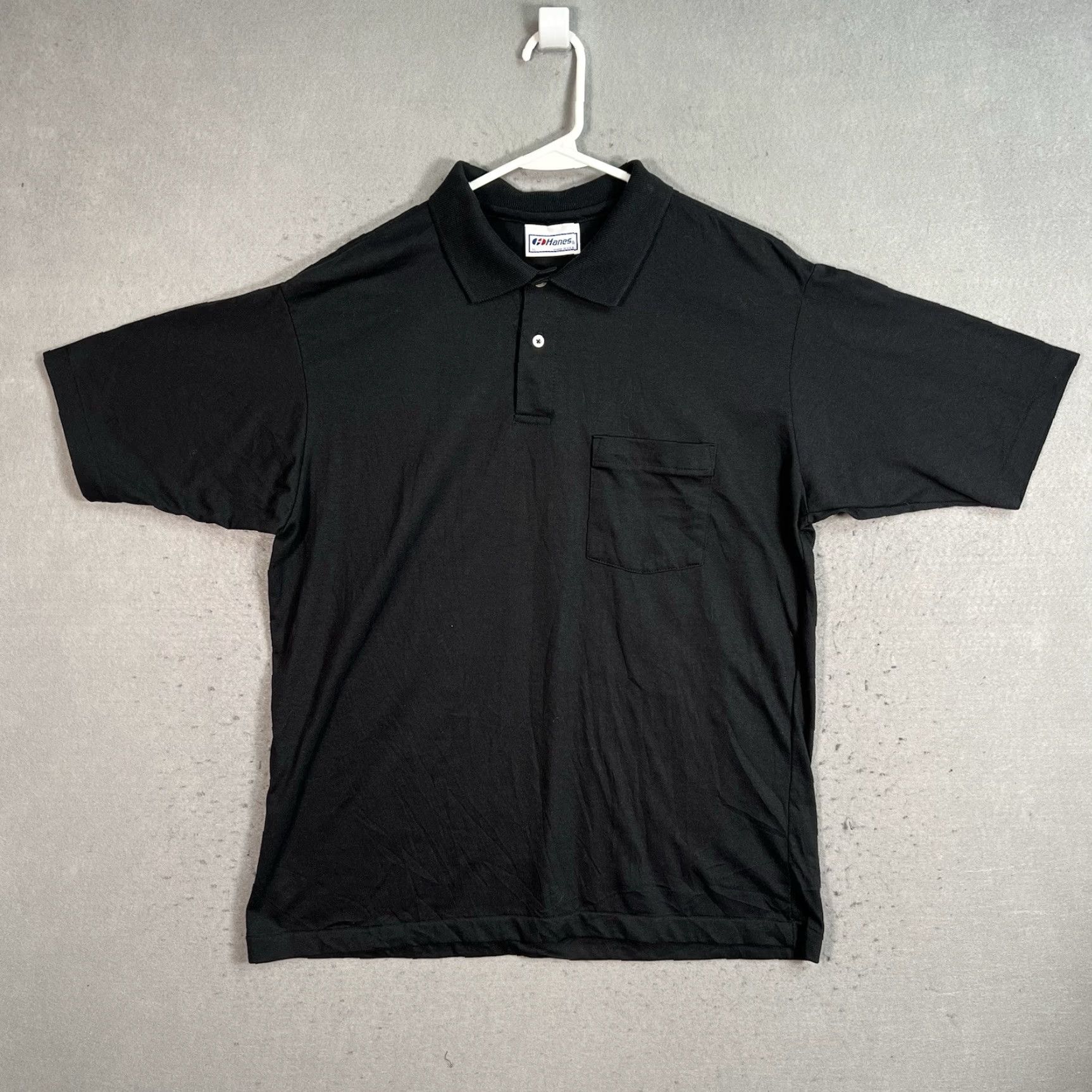 Hanes VINTAGE Hanes Polo Shirt Black Adult XL Men 80s Sorcerers South Jersey Button Collar Short Sleeve Polo Mens Size US XL / EU 56 / 4 - 2 Thumbnail