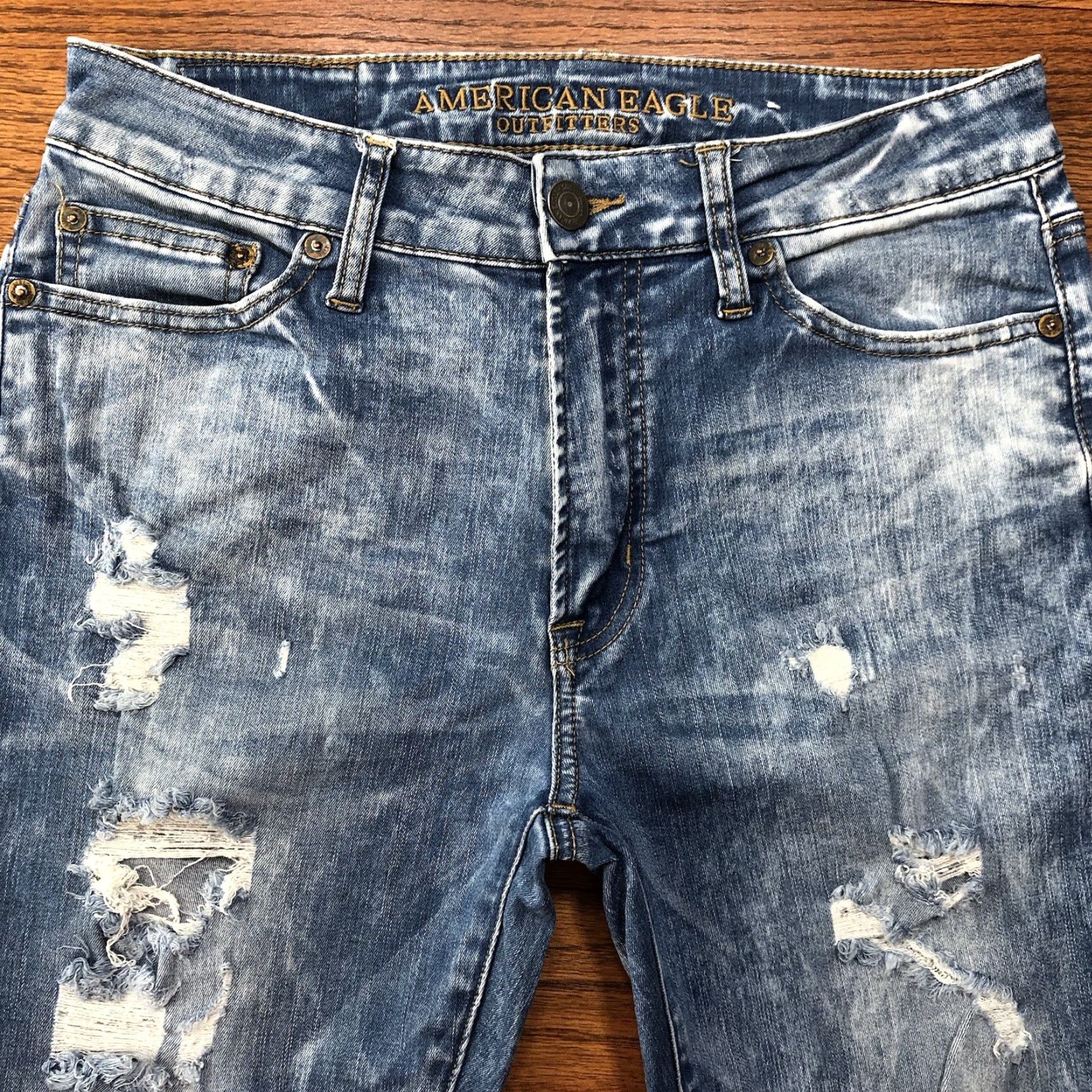 American Eagle Outfitters American Eagle Slim Flex Light Wash Distressed Jeans Mens 30x32 Frayed Hem Size US 30 / EU 46 - 3 Thumbnail