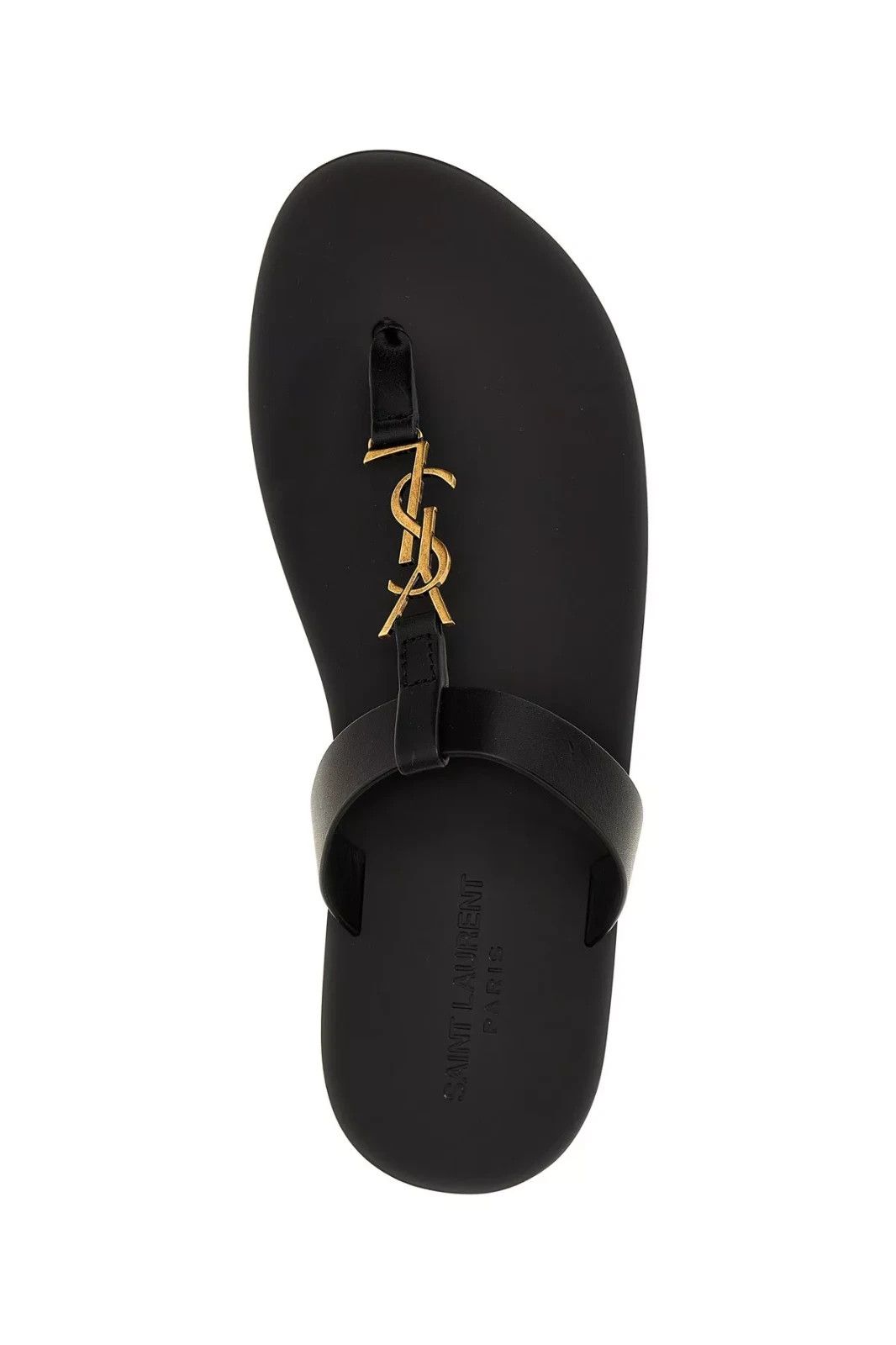 Saint Laurent Paris YSL Cassandre Black Leather Thong Sandals Size US 5.5 / EU 38 - 2 Thumbnail