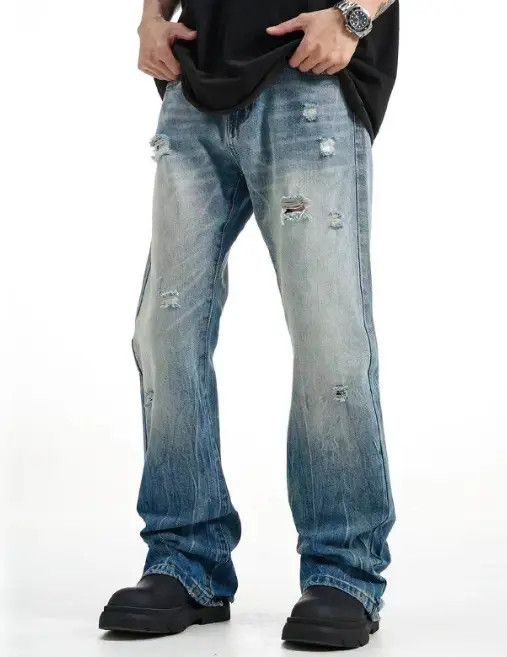 Japanese Brand Yuki American gradient men's retro light washed ripped jeans Size US 32 / EU 48 - 1 Thumbnail