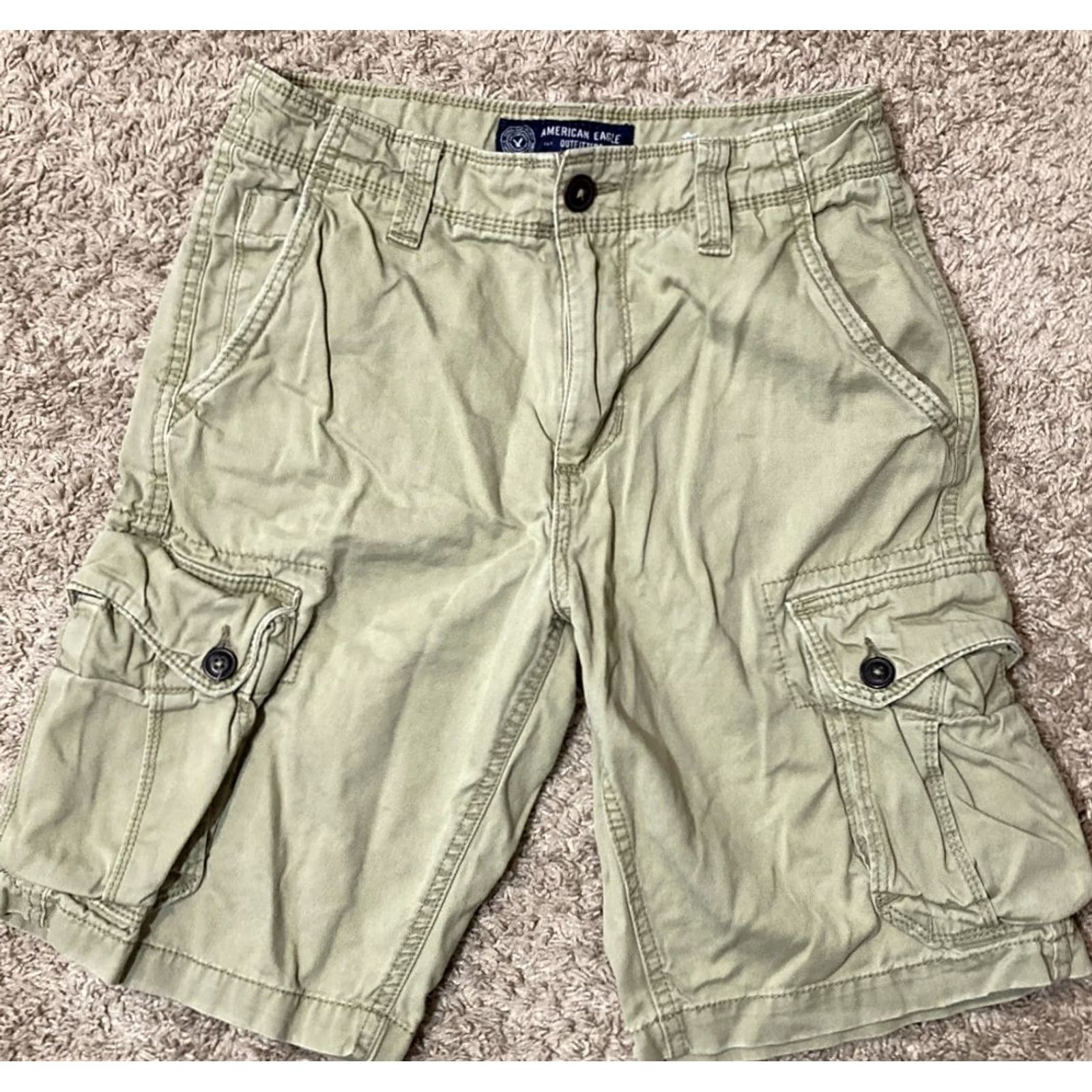 American Eagle Outfitters American Eagle Cargo Shorts Mens 28x10 Flat Front Cotton Pockets Khaki Casual Denim Solid 28 Mens Size US 28 / EU 44 - 2 Thumbnail
