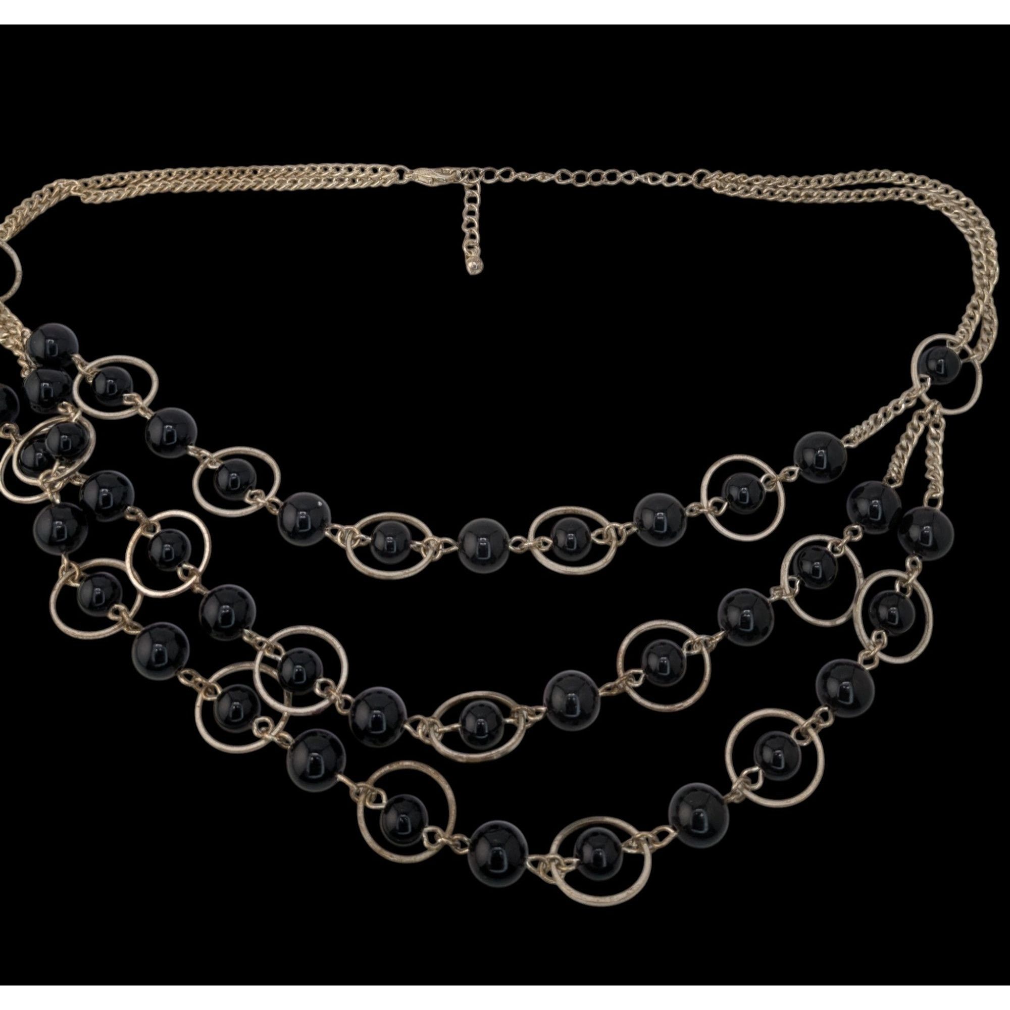 Other Geometric Goth Layered Black Bead & Silver-Tone Circle Neckl Size ONE SIZE - 2 Thumbnail
