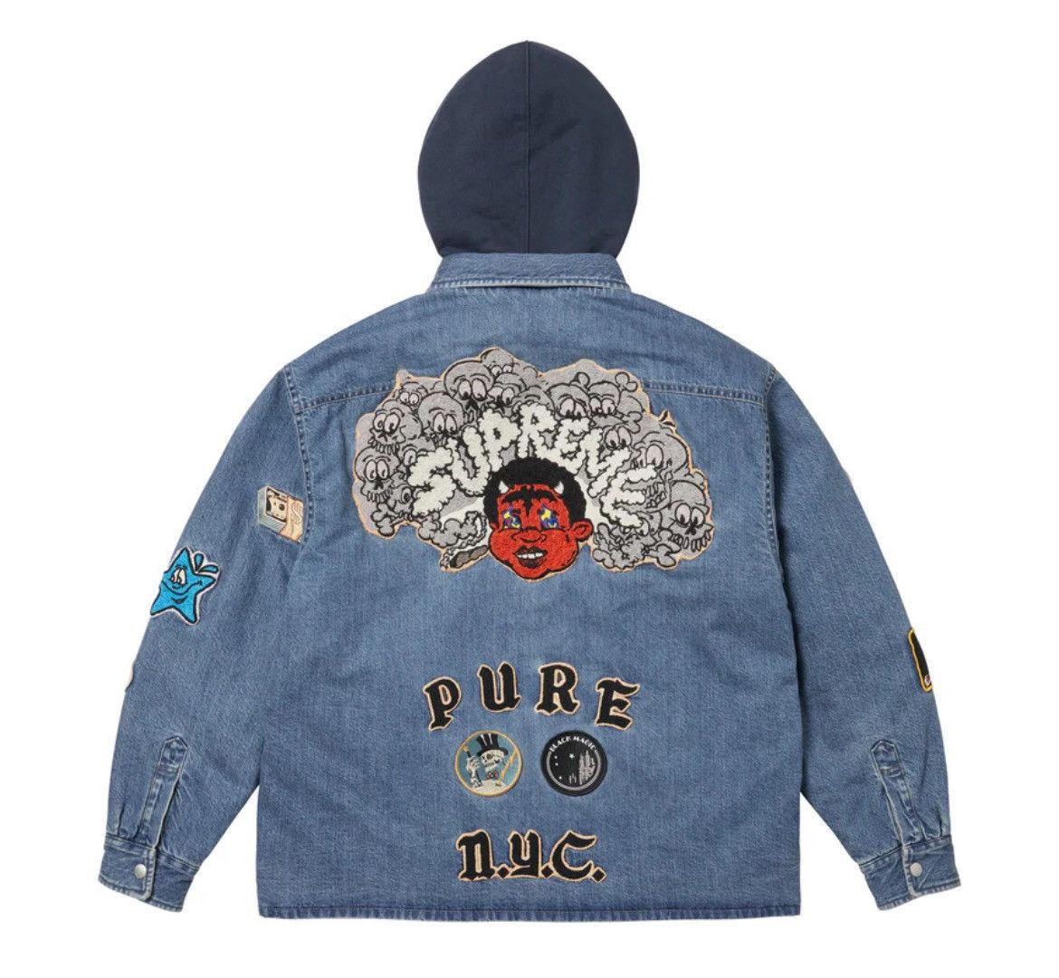Supreme × Vintage Supreme Patches Hooded Zip Up Shirt Denim Size US L / EU 52-54 / 3 - 4 Thumbnail