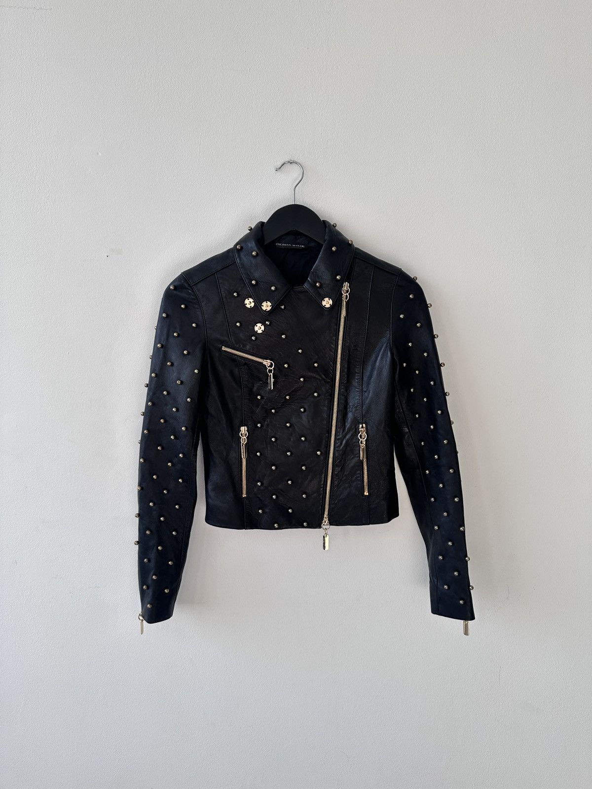 Thomas Wylde THOMAS WYLDE Leather Studded Biker Jacket Gold Tone Hardware Size XS / US 0-2 / IT 36-38 - 3 Thumbnail