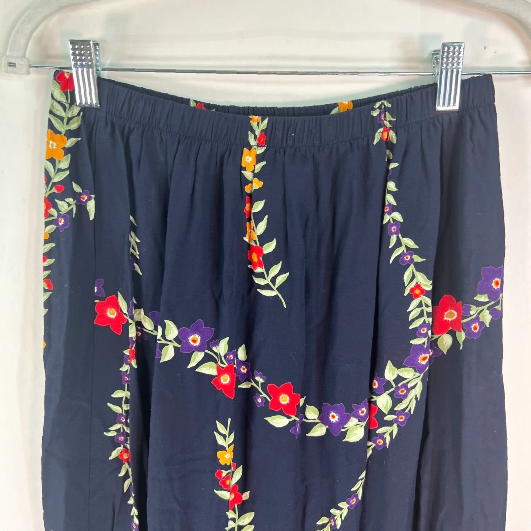 Vintage VINTAGE Melrose Studio Skirt Woman Floral Blue Pleated M Long 36 in Rayon Chambray Pull On Casual Size 32" / US 10 / IT 46 - 2 Thumbnail
