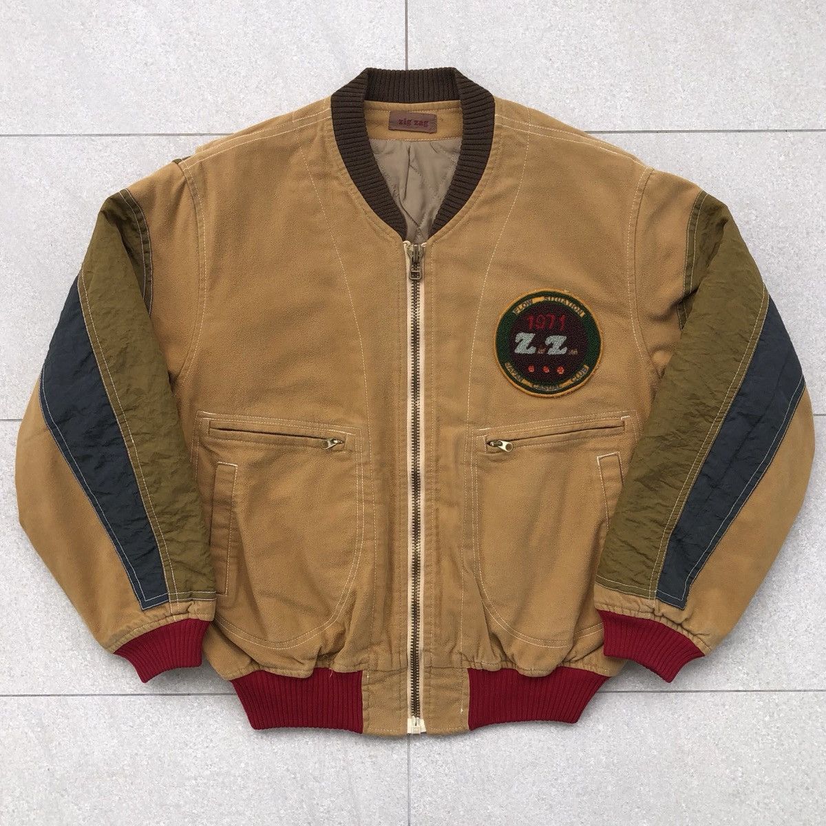 image of Zig Zag Japan Casual Club Bomber Jacket in Brown, Men's (Size Medium)