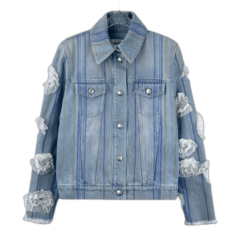 Chanel Chanel Blue Striped Lace Denim Jacket Size XS / US 0-2 / IT 36-38 - 1 Thumbnail