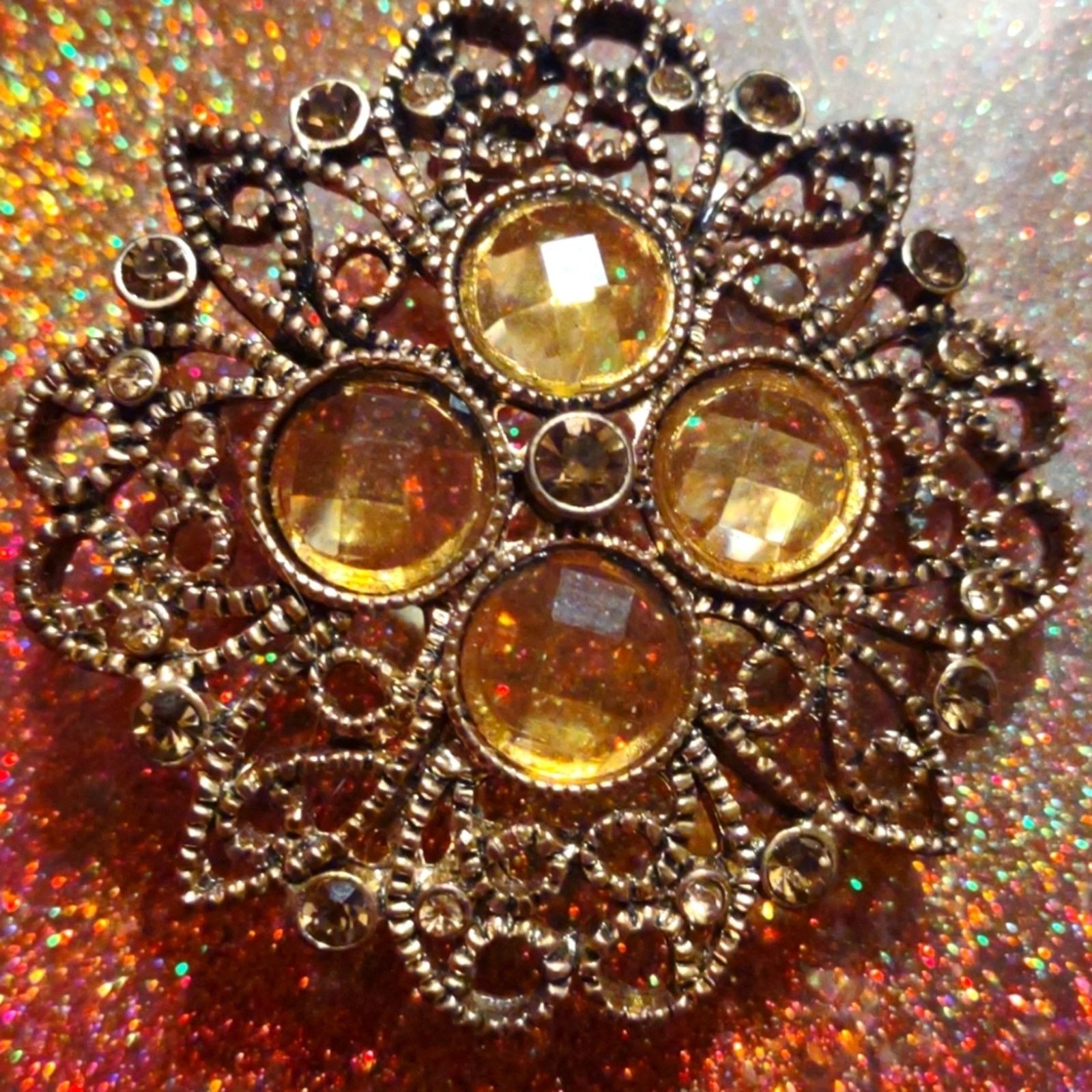 Vintage Old vintage premier design gold brooch/Amber rhinestones Size ONE SIZE - 2 Thumbnail