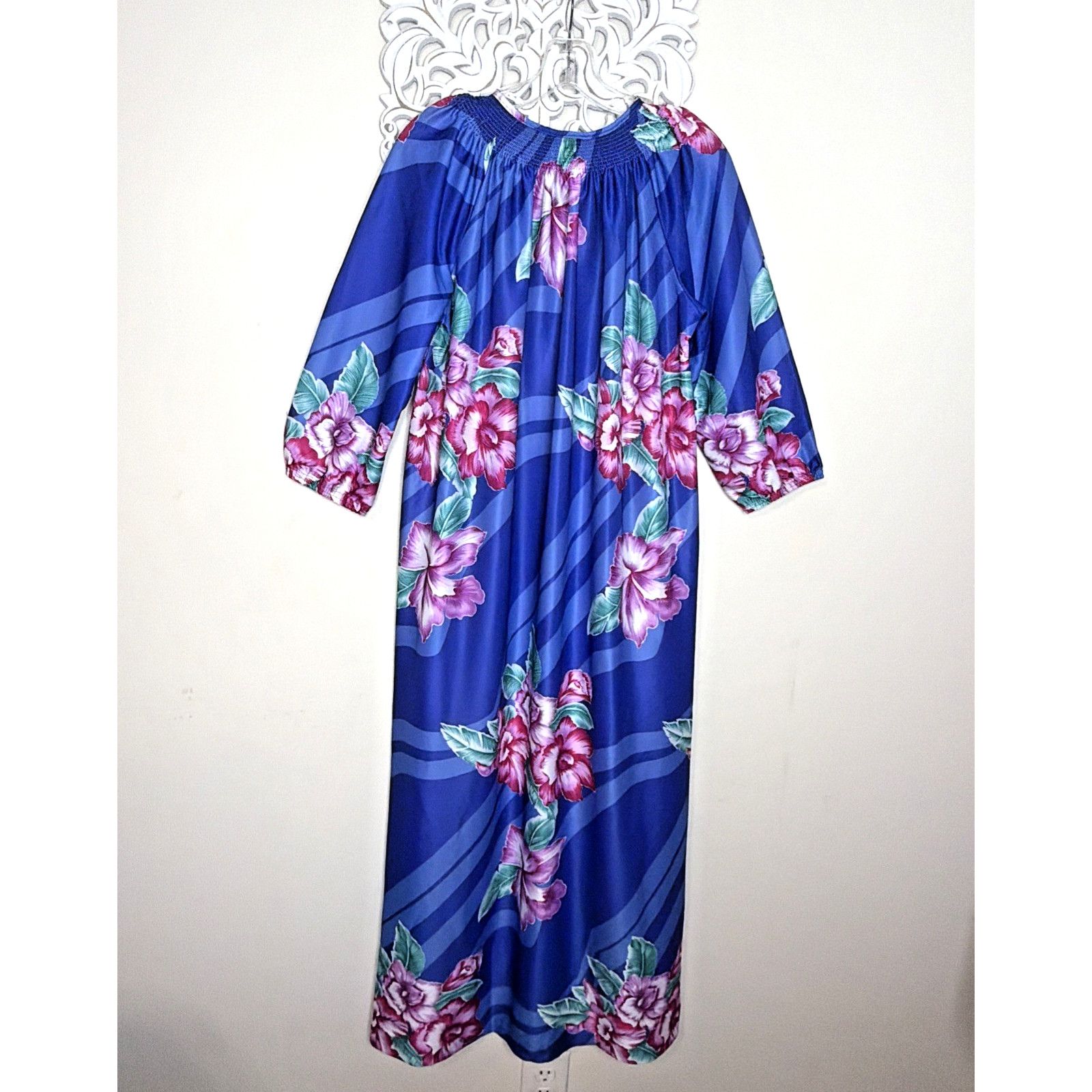Other Muumuu Dress S Caftan Boho Floral Tropical Hibiscus Blue Size S / US 4 / IT 40 - 10 Thumbnail