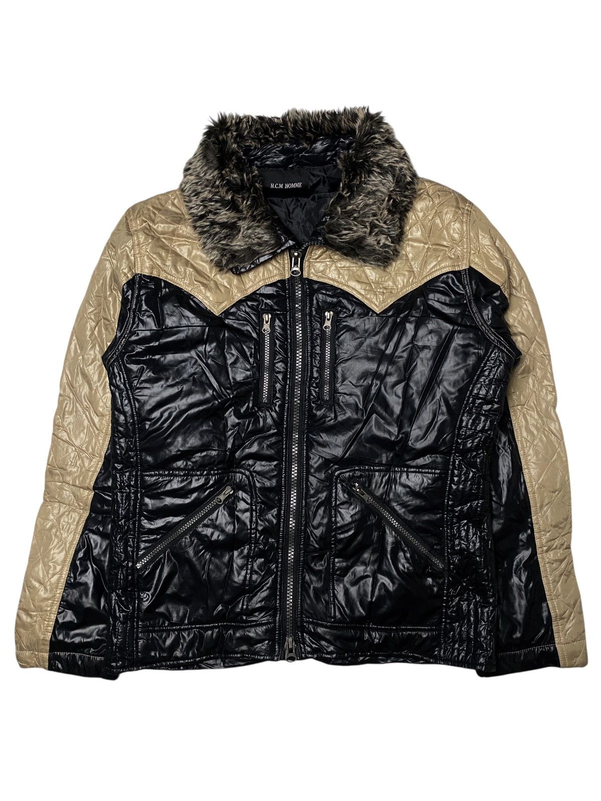 If Six Was Nine 2000's H.C.M Homme Fur Puffer Zip Jacket Size US L / EU 52-54 / 3 - 1 Thumbnail