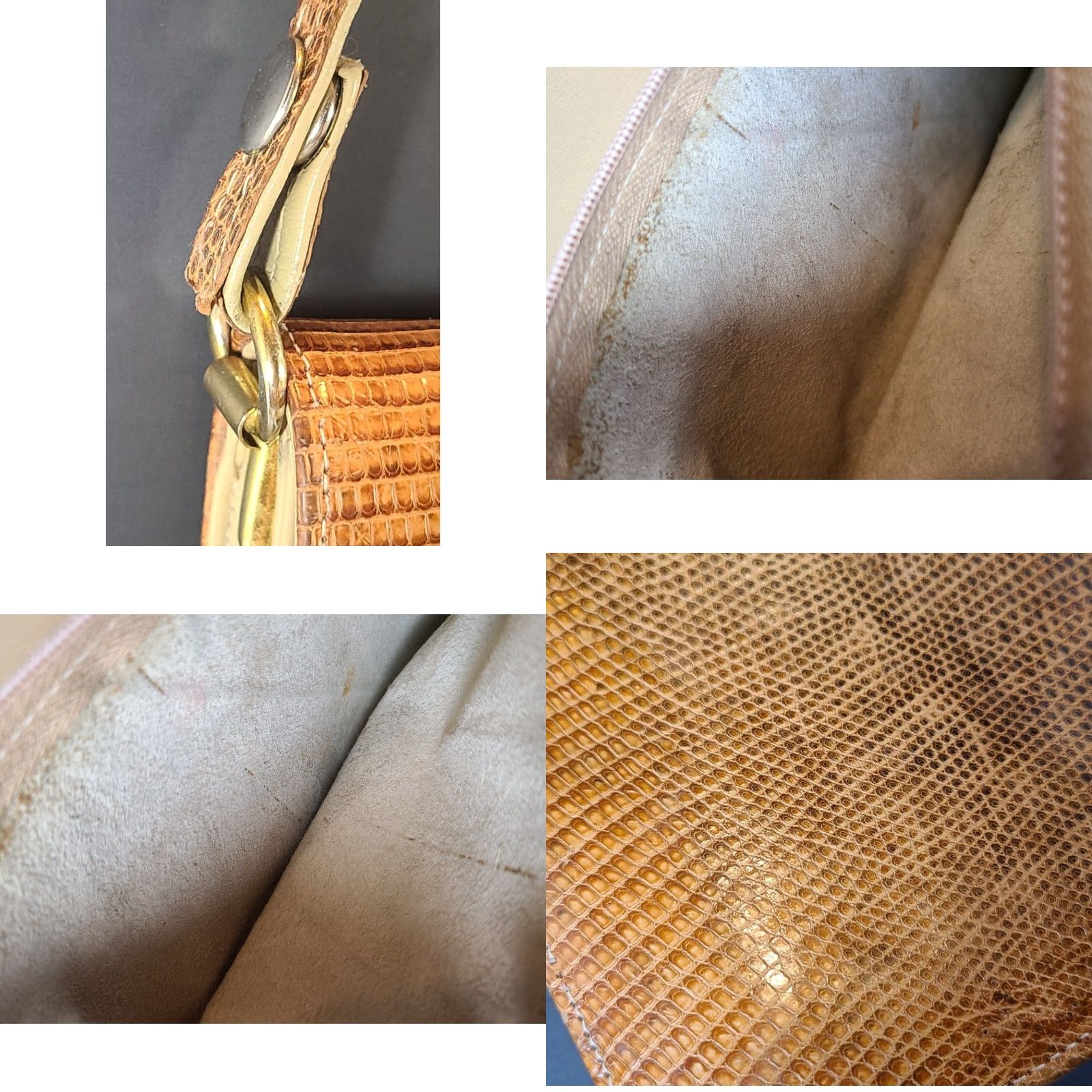 Fossil VTG Dark Tan Brown Women Lizard Leather Bag With Fossil Decoration Purse Shoulder Bag Size ONE SIZE - 8 Thumbnail