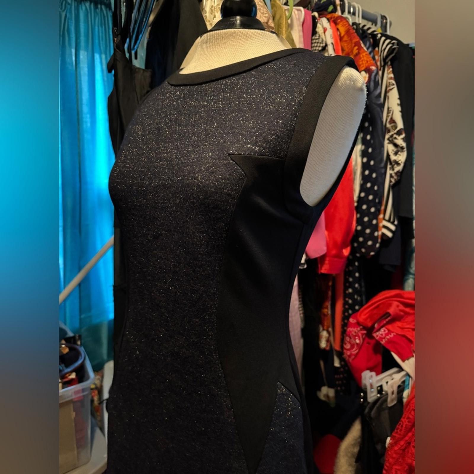 Designer MNG Black Gold Indigo Sheath Mini Dress Sleeveless Crew Neck Size S / US 4 / IT 40 - 7 Thumbnail